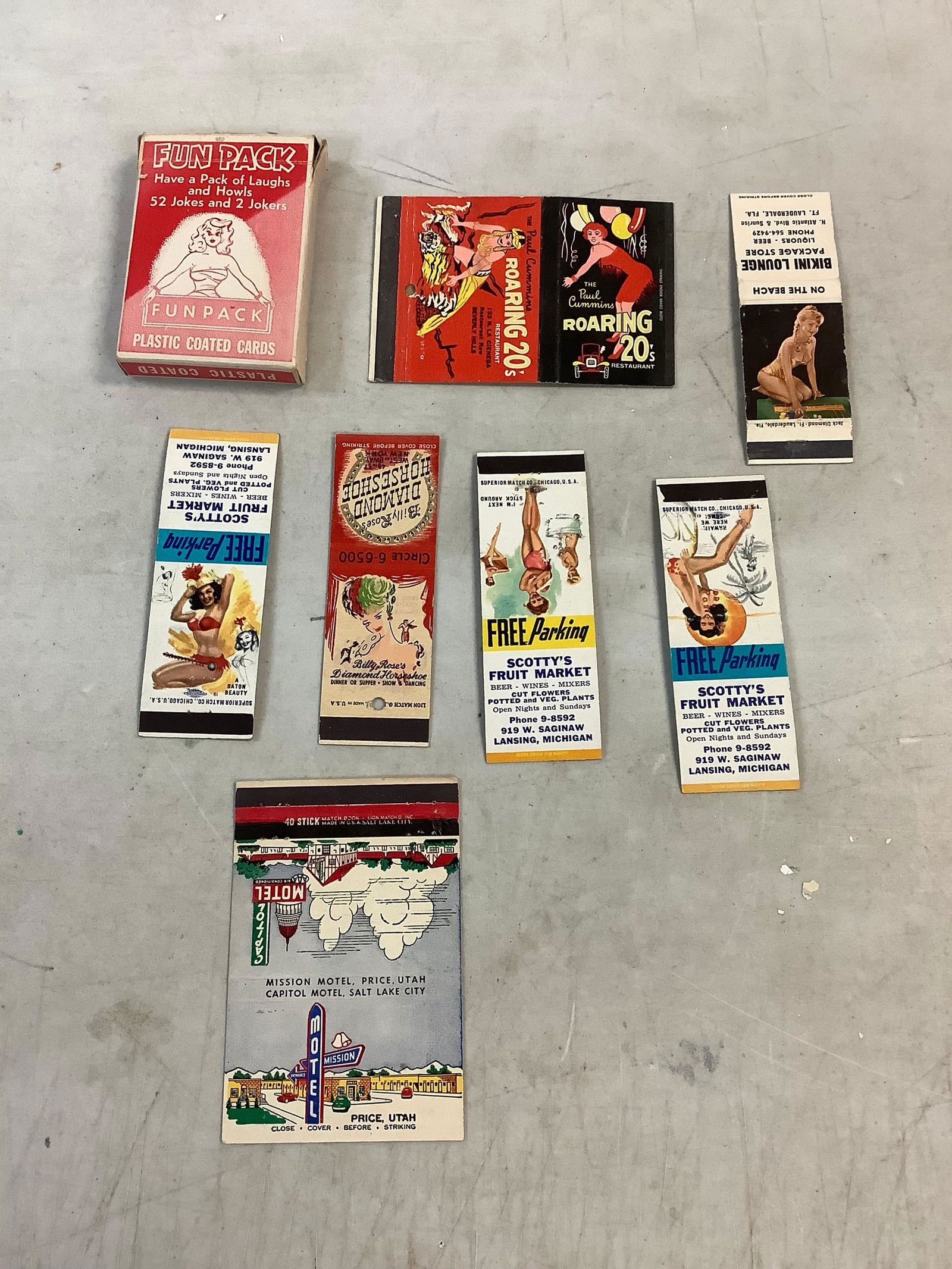 Lot of Vintage Match Books and Fun Pack of Joking Playing Cards: Lot of Vintage Match Books and Fun Pack of Joking Playing Cards