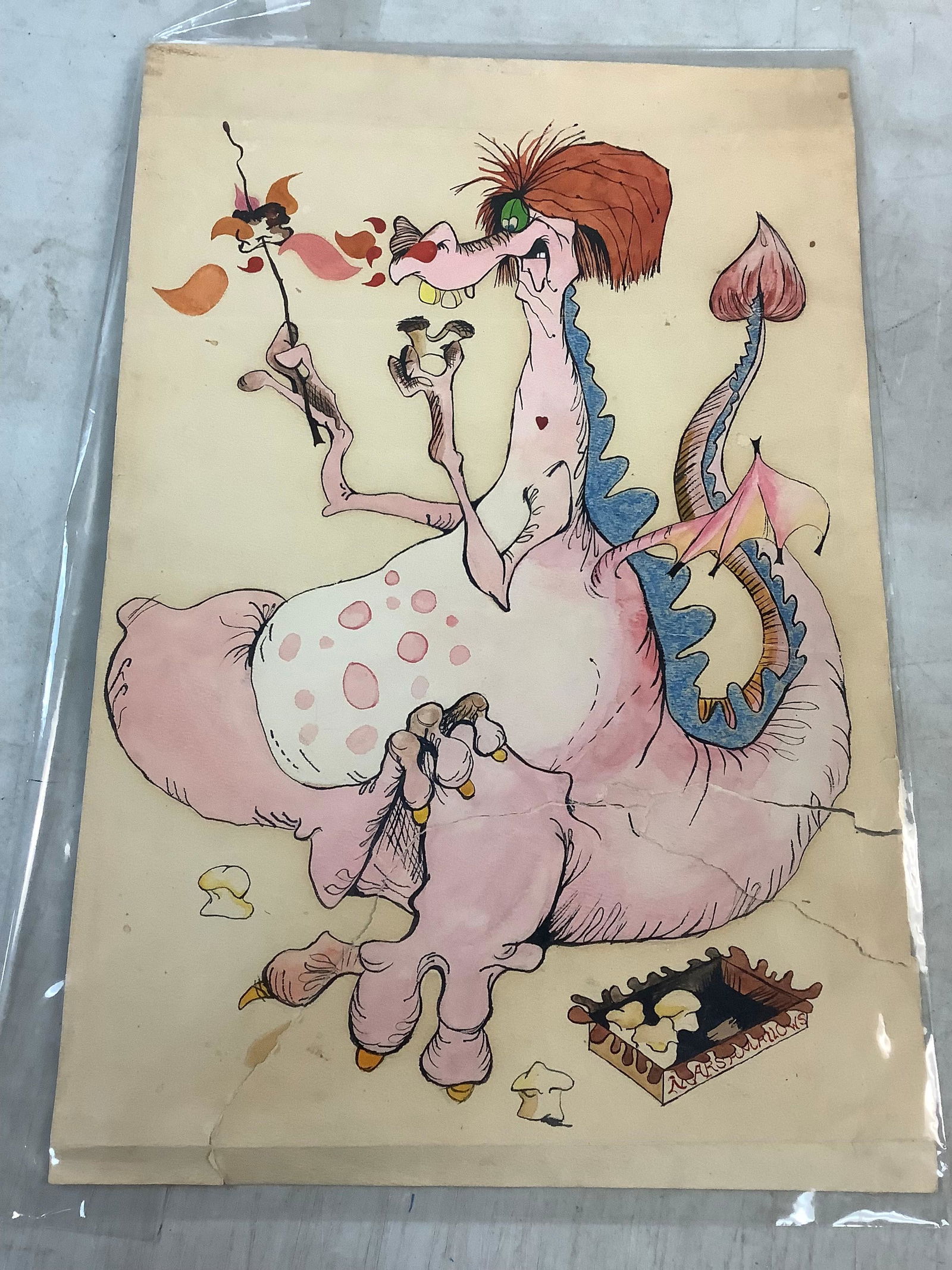 Vintage Puff The Magic Dragon Artwork (Some Damage) 18x12.5 (1 of 1)