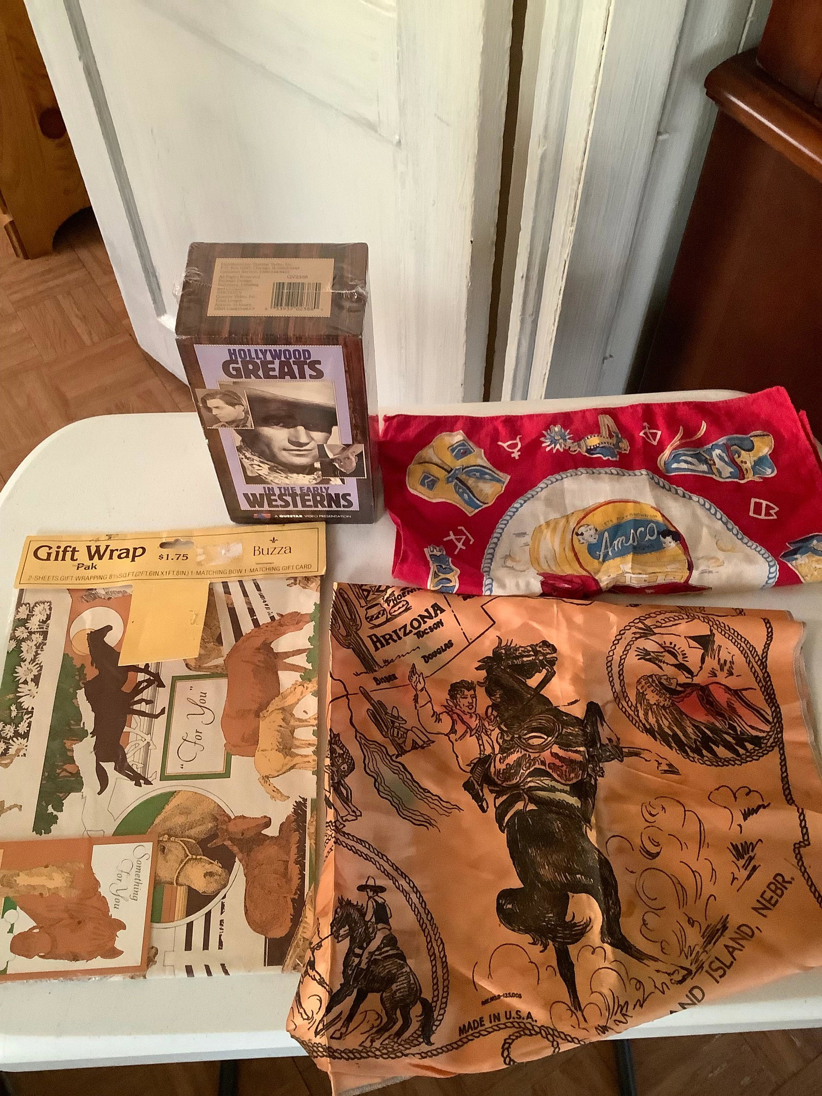 Lot of Amsco Toys Handkerchief, Silk Grand Island, Nebraska Map Scarf, Sealed Hollywood Greats In: Lot of Amsco Toys Handkerchief, Silk Grand Island, Nebraska Map Scarf, Sealed Hollywood Greats In The Early Westerns VHS Tapes and More