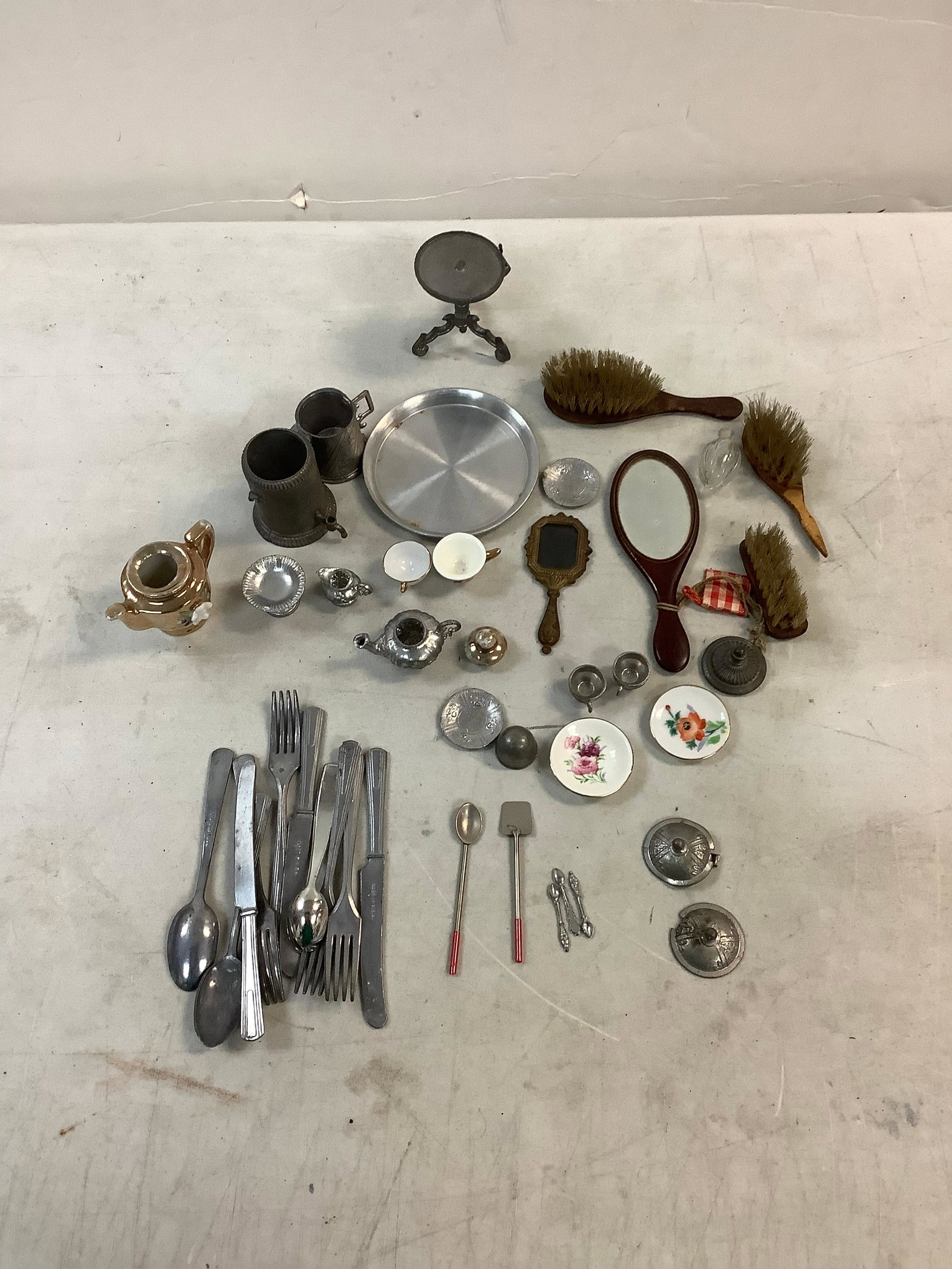 Lot of mini mugs, mini cups, mini silverwear and dishes and more made in japan and USA: Lot of mini mugs, mini cups, mini silverwear and dishes and more made in japan and USA