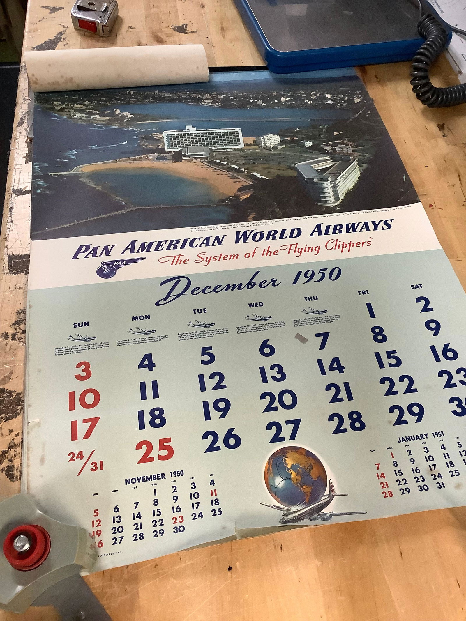 Vintage 1950-1951 pan american world airways poster 24x17 (1 of 1)