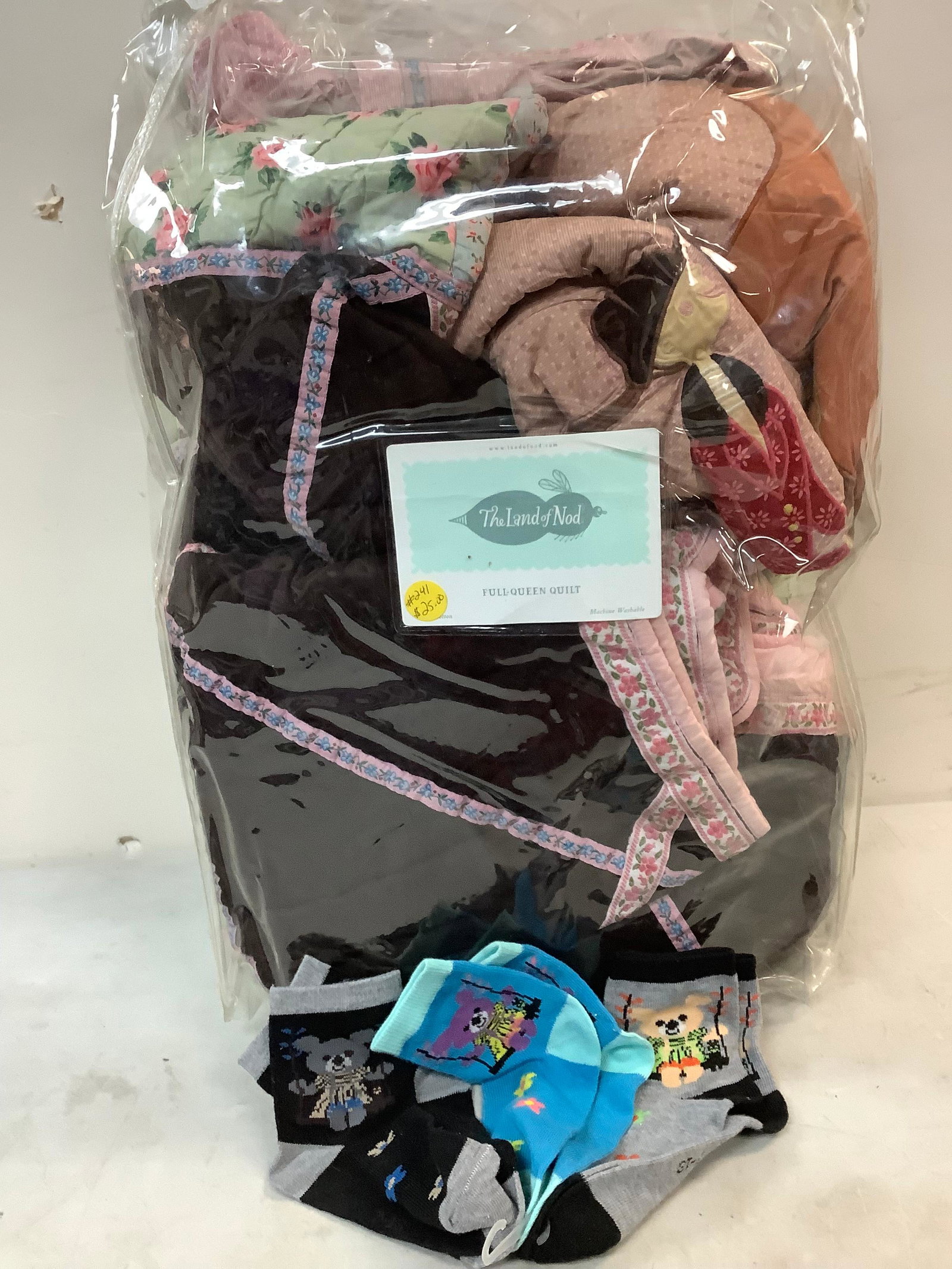 Childrens socks, and the Land of Nod Full Queen Quilt: Childrens socks, and the Land of Nod Full Queen Quilt