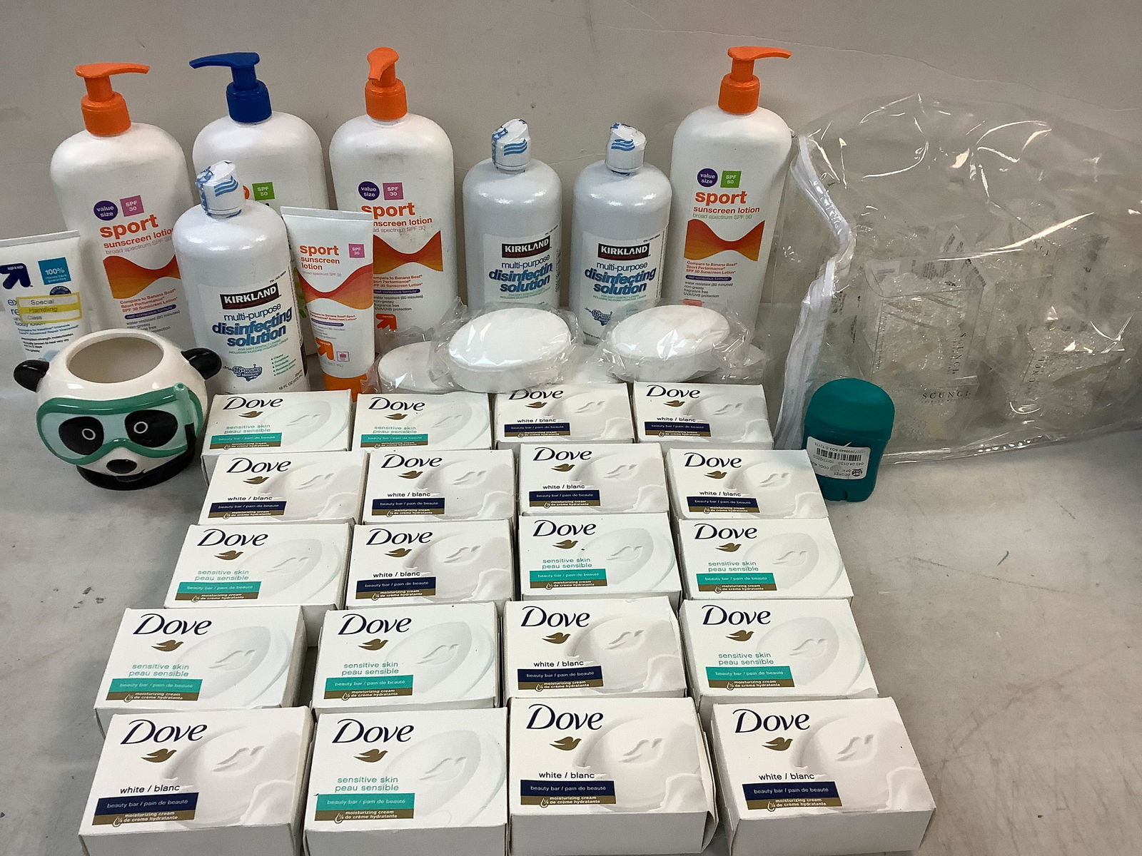 scuba panda planter, assorted hygiene products (dove soap, sunscreen lotion and more) (1 of 1)