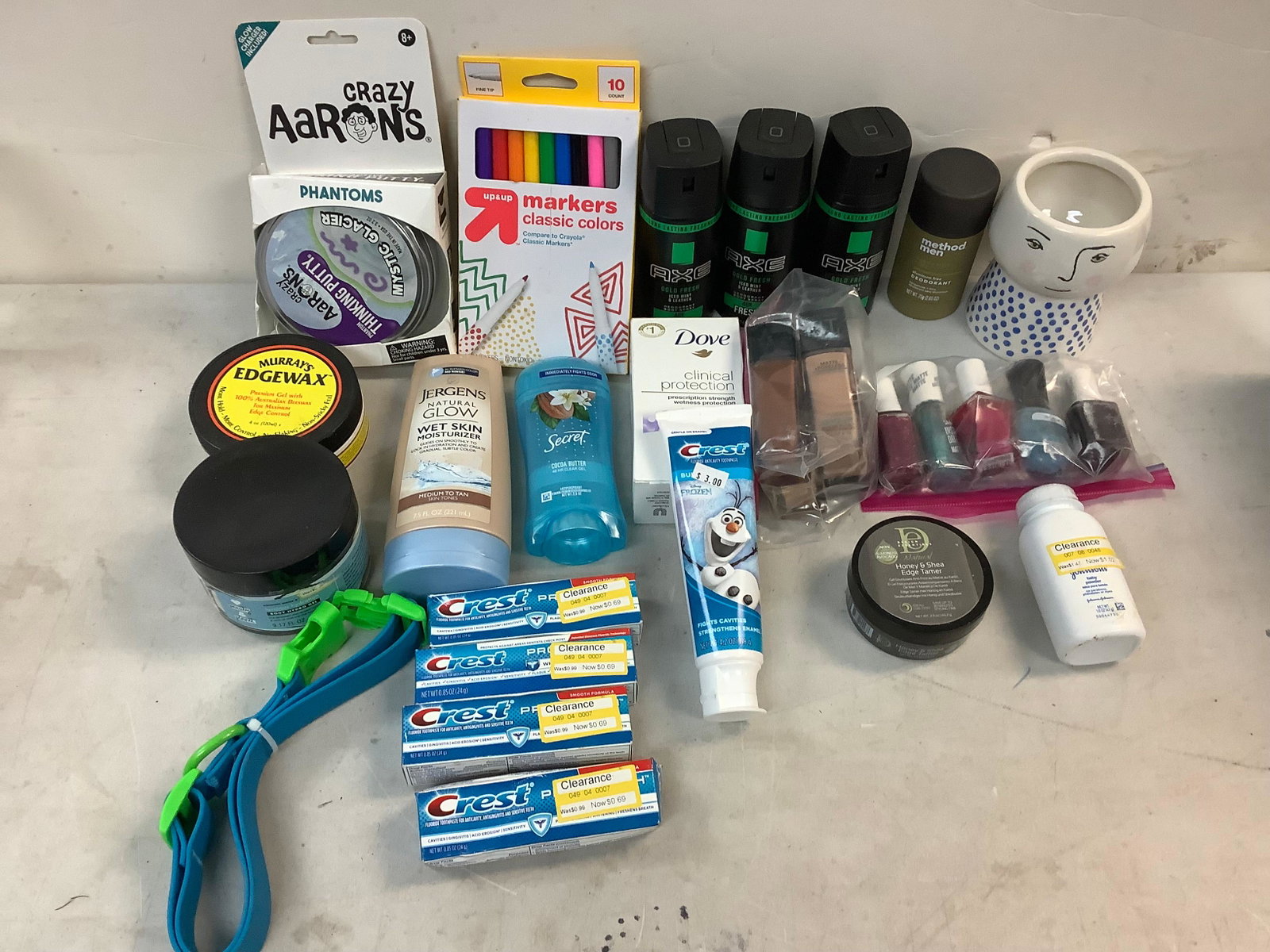Assorted hygiene products (axe body spray, wax, deodorant and more), Opal novelty planter (5 in.: Assorted hygiene products (axe body spray, wax, deodorant and more), Opal novelty planter (5 in. tall)