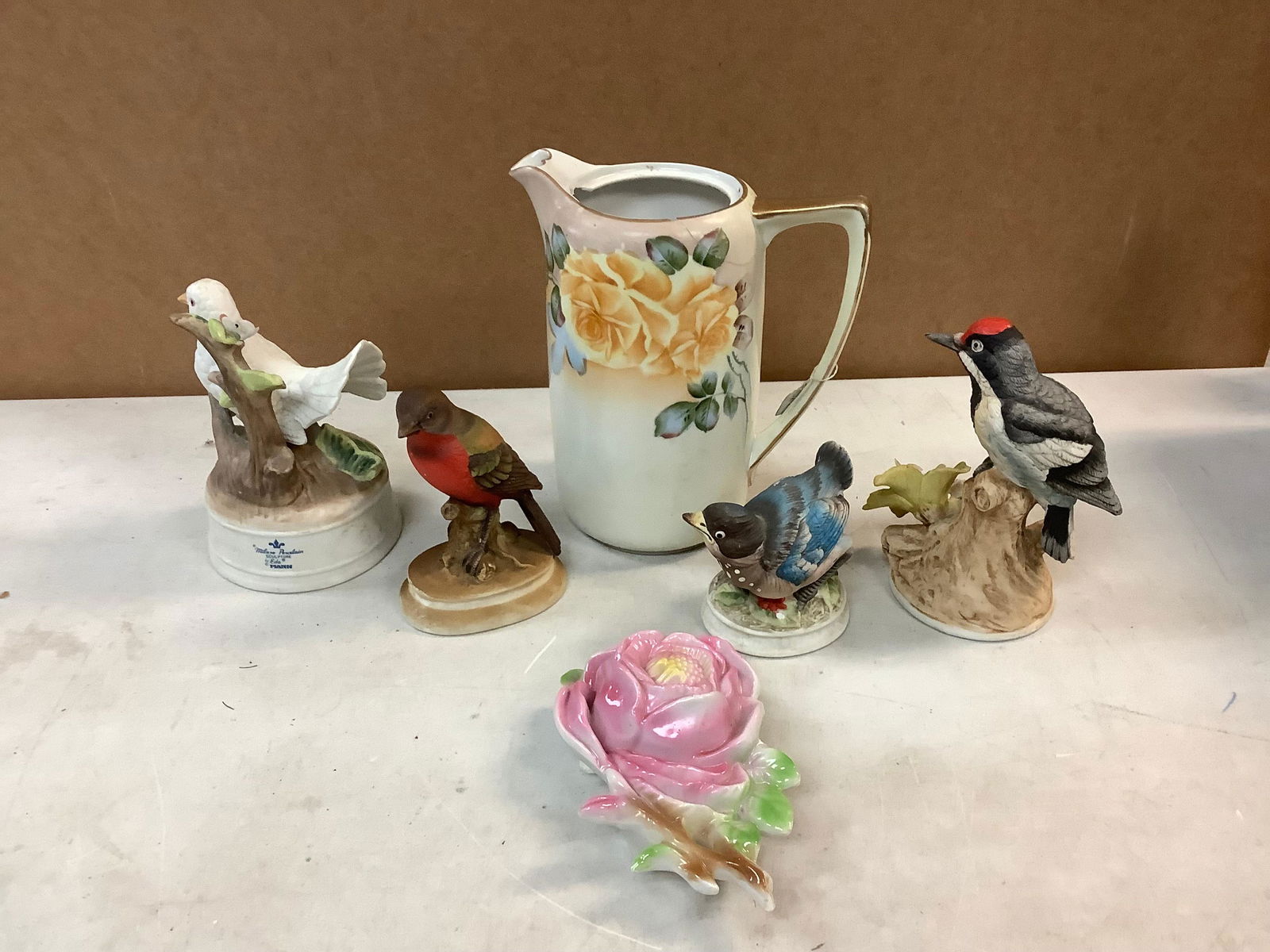 Lot of signed LEFTON ceramic bird figures, ceramic NIPPON pitcher(7.25in)(Pitcher repaired) and more (1 of 1)