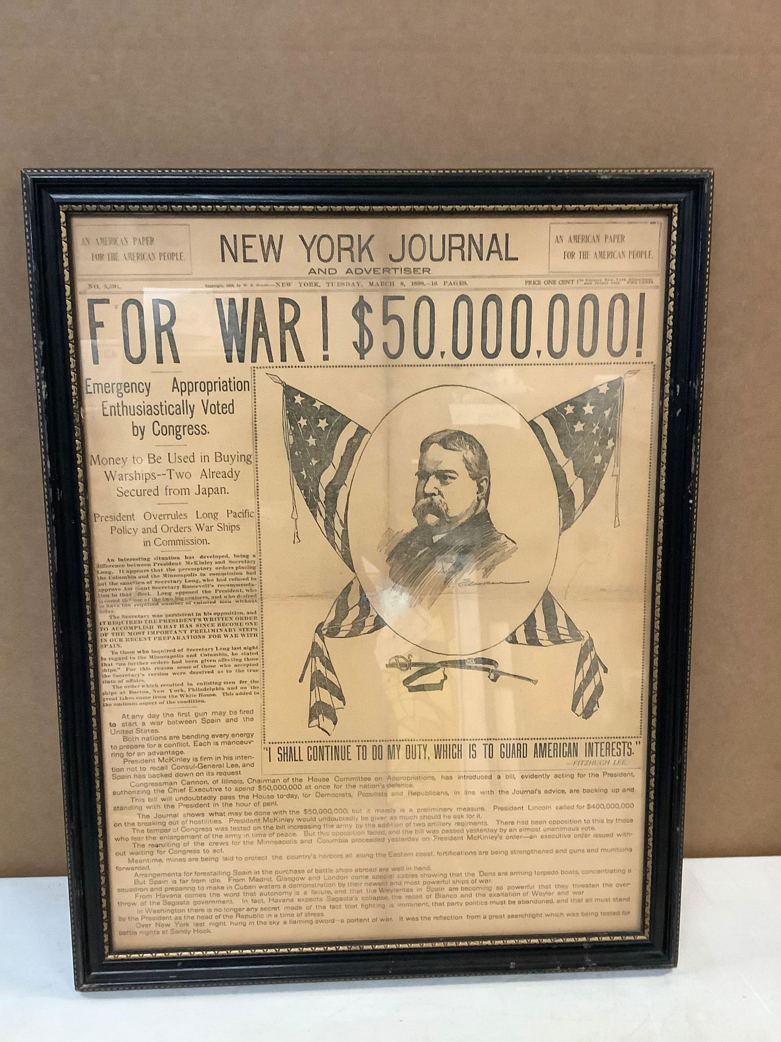 Framed vintage NEW YORK JOURNAL newspaper page 22.5in x 17.5in (1 of 1)