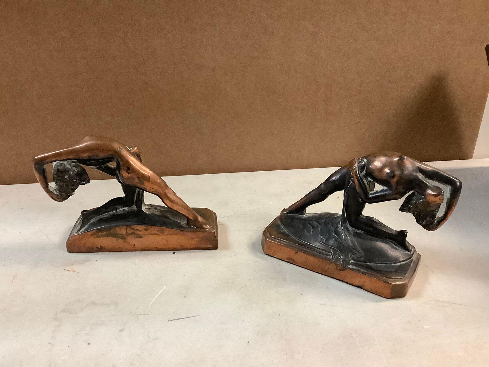 2 ART DECO naked lady copper bookends 5in tall (1 of 1)