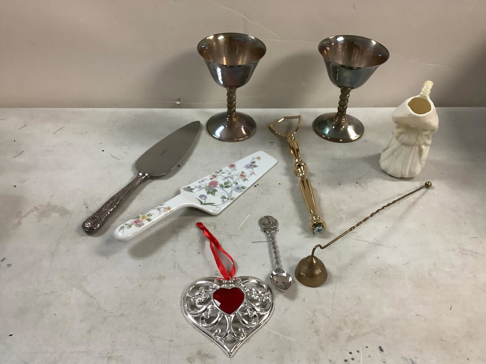 Spanish silver plated wine cups, LENOX decorative heart, cake and pie servers and more: Spanish silver plated wine cups, LENOX decorative heart, cake and pie servers and more