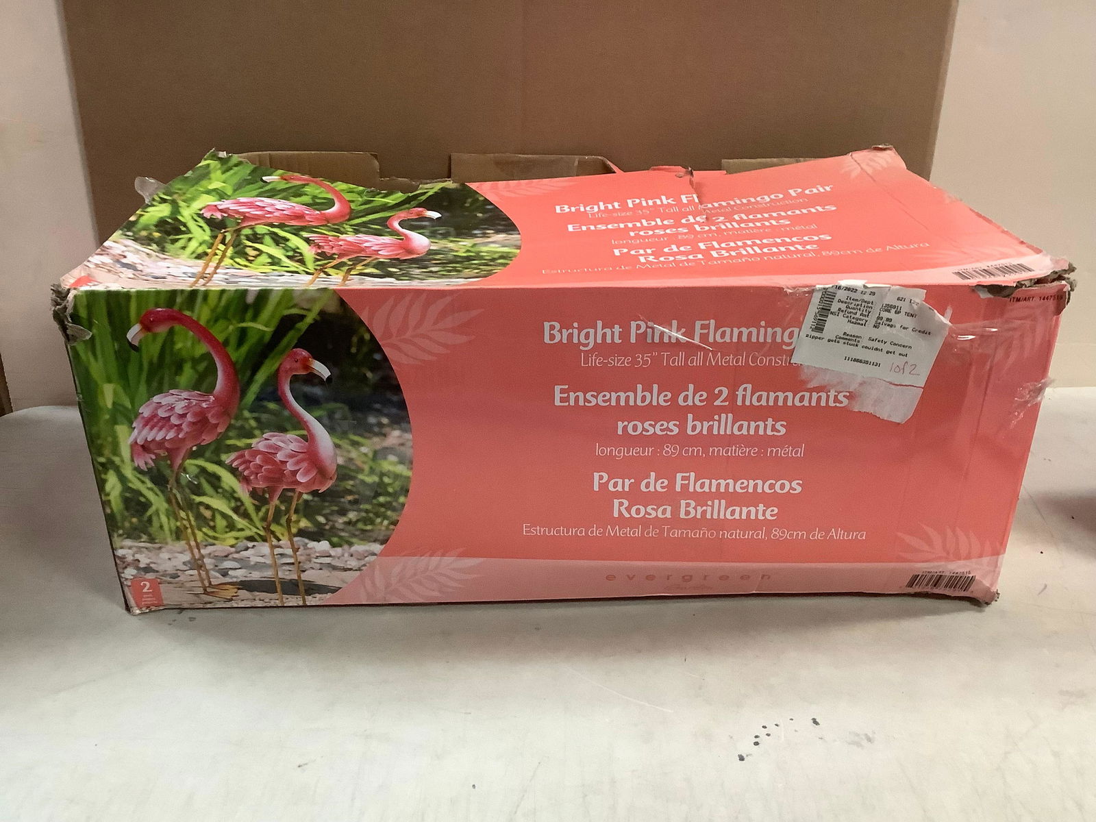 New Bright Pink Metal Flamingo Pair Life Size 35" (1 of 1)