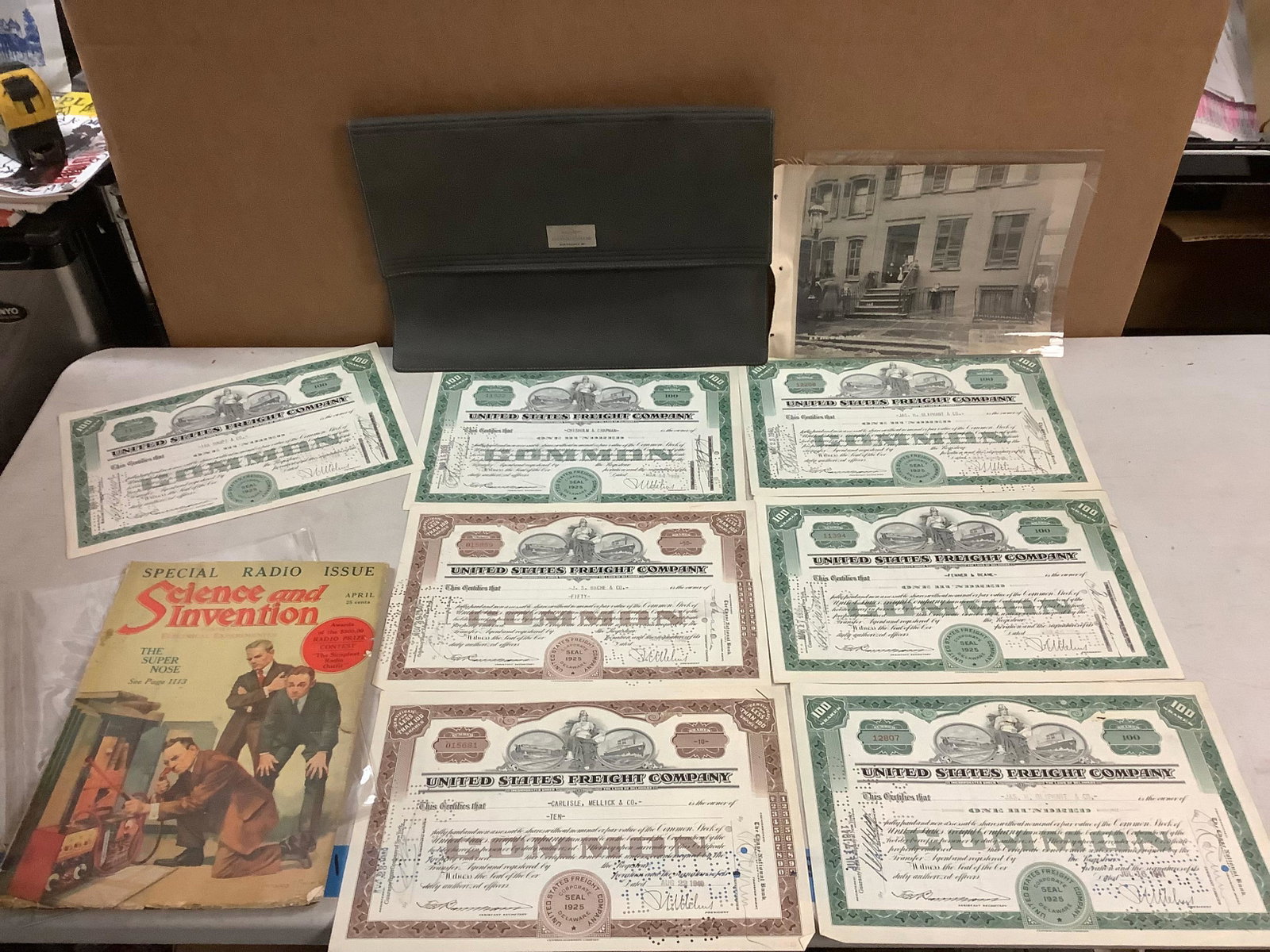 Lot of freight company certificates, special radio issue science and invention magazine and more: Lot of freight company certificates, special radio issue science and invention magazine and more