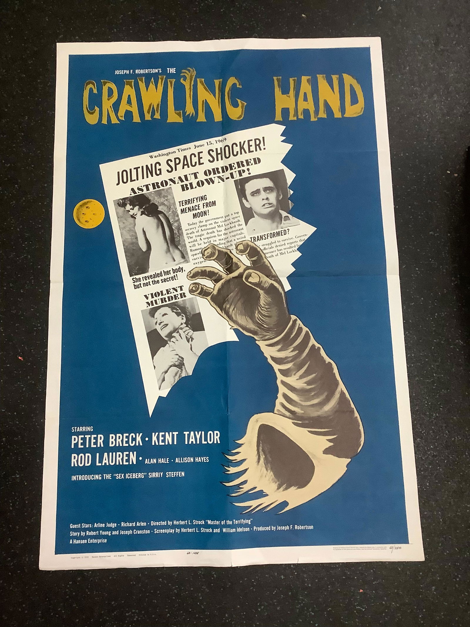 1963 CRAWLING HAND movie poster 41x27 63/254 (1 of 1)