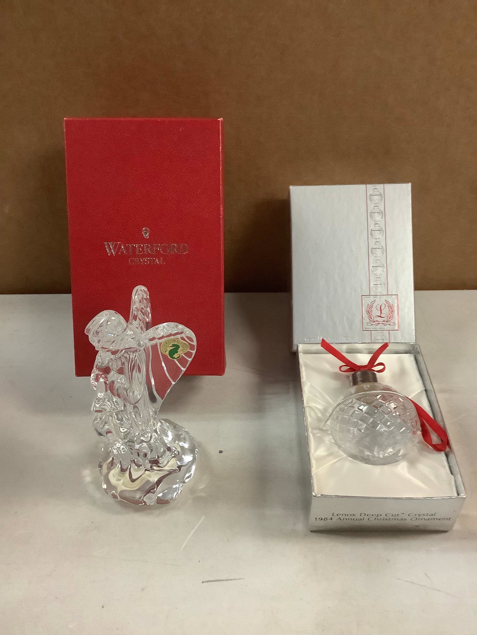 WATERFORD crystal angel 6.5in tall and lenox orniment: WATERFORD crystal angel 6.5in tall and lenox orniment