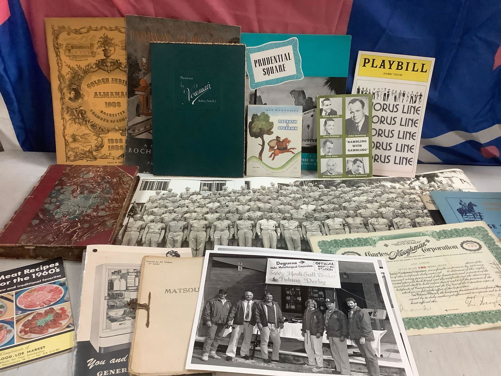 WWII items and photographs, blue and pink banner, vintage books and more (1 of 1)