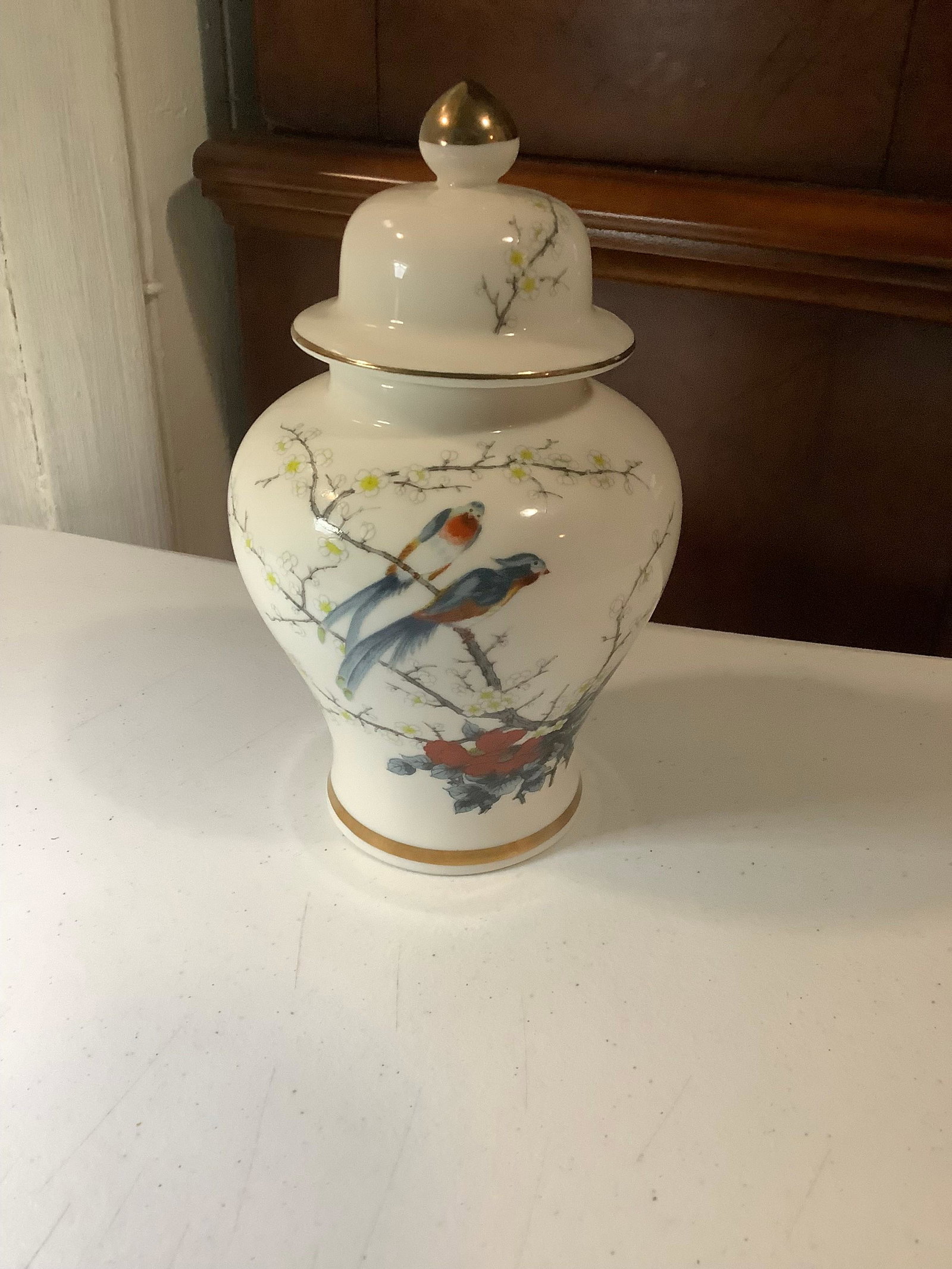 Fine China By Jay Bird Themed Lidded Jar 8.5": Fine China By Jay Bird Themed Lidded Jar 8.5"