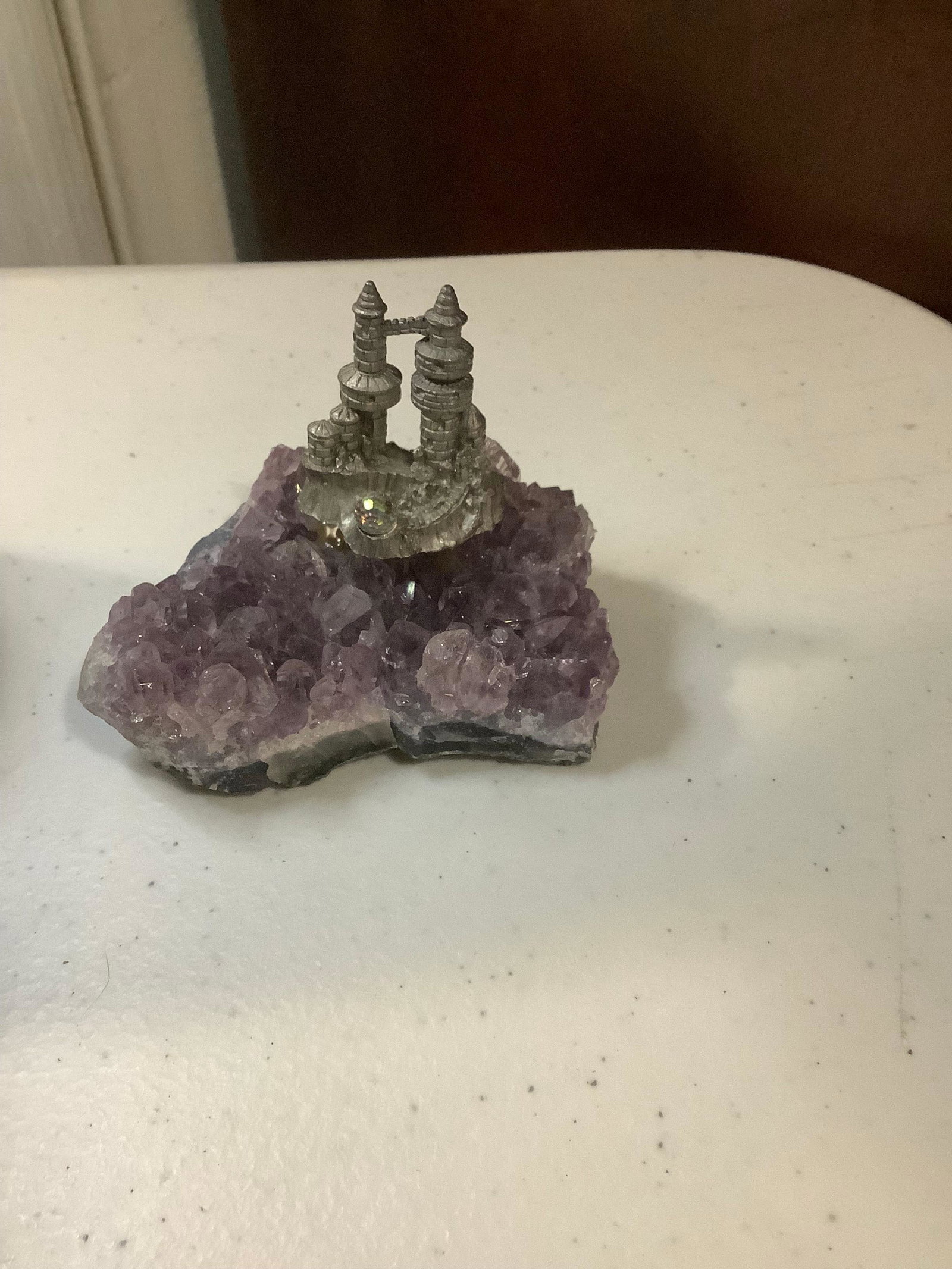 Amethyst Geode w/ Castle Figurine 3": Amethyst Geode w/ Castle Figurine 3"