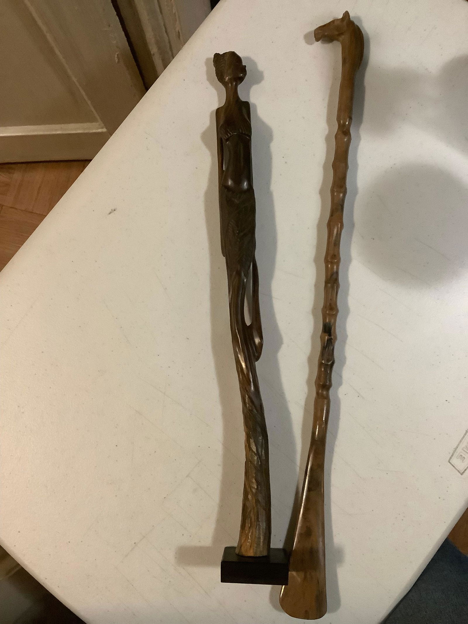 Wood African Lady Figure 18" and Plastic Horse Shoe Horn Tallest 21" (1 of 1)