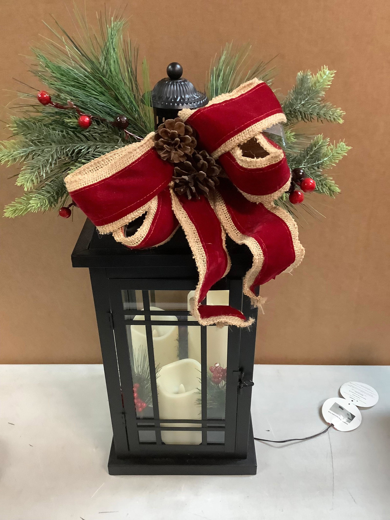 Metal Lantern with LED Candles 22": Metal Lantern with LED Candles 22"