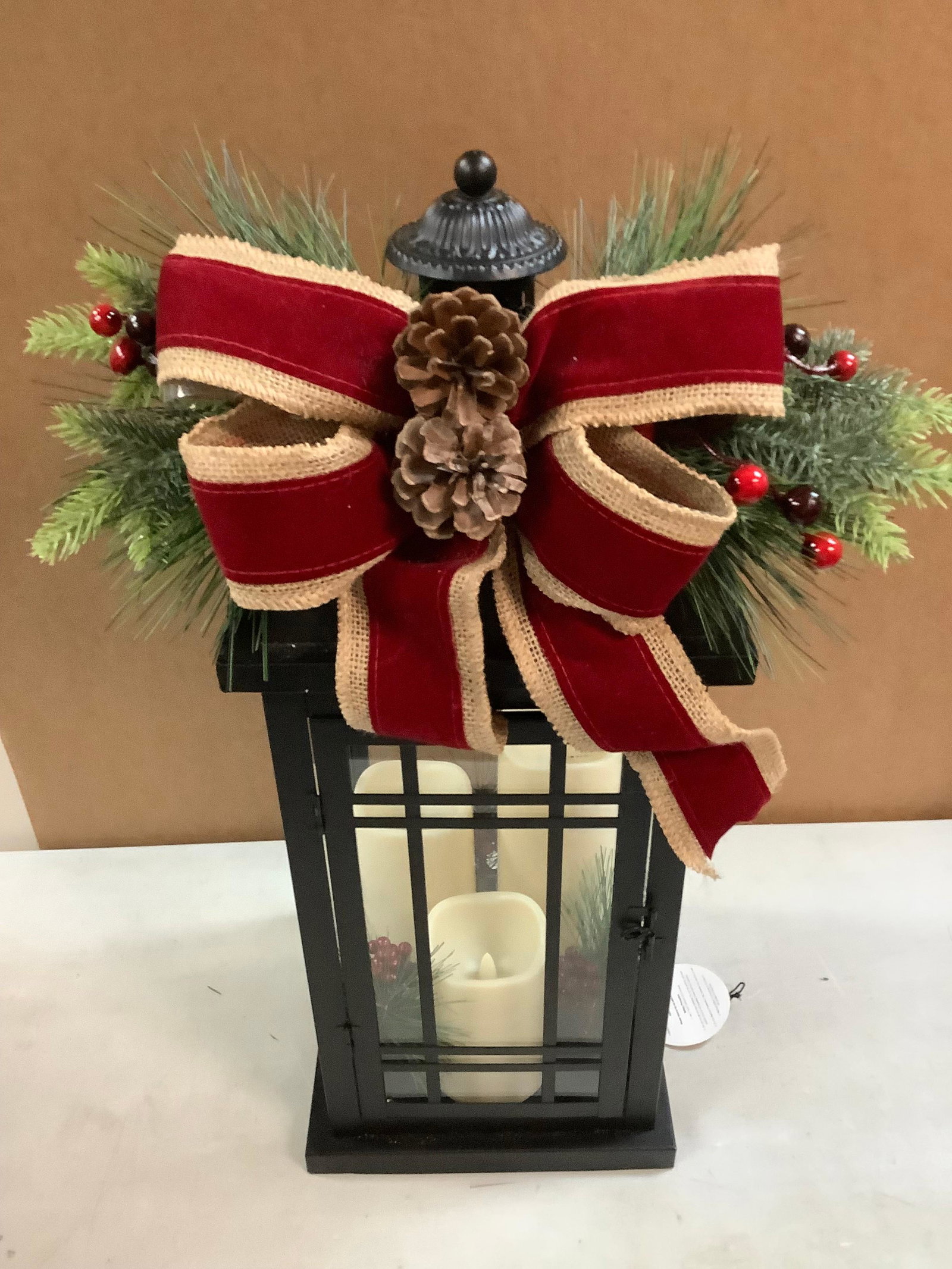 Metal Lantern with LED Candles 22": Metal Lantern with LED Candles 22"