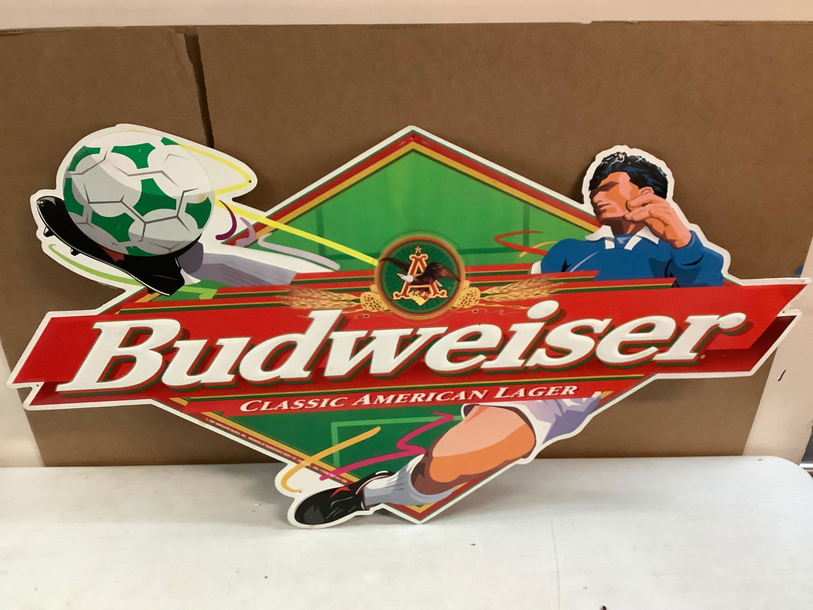 Vintage Budweiser Soccer Player Beer Sign 33.5'' x 19'' (1 of 1)