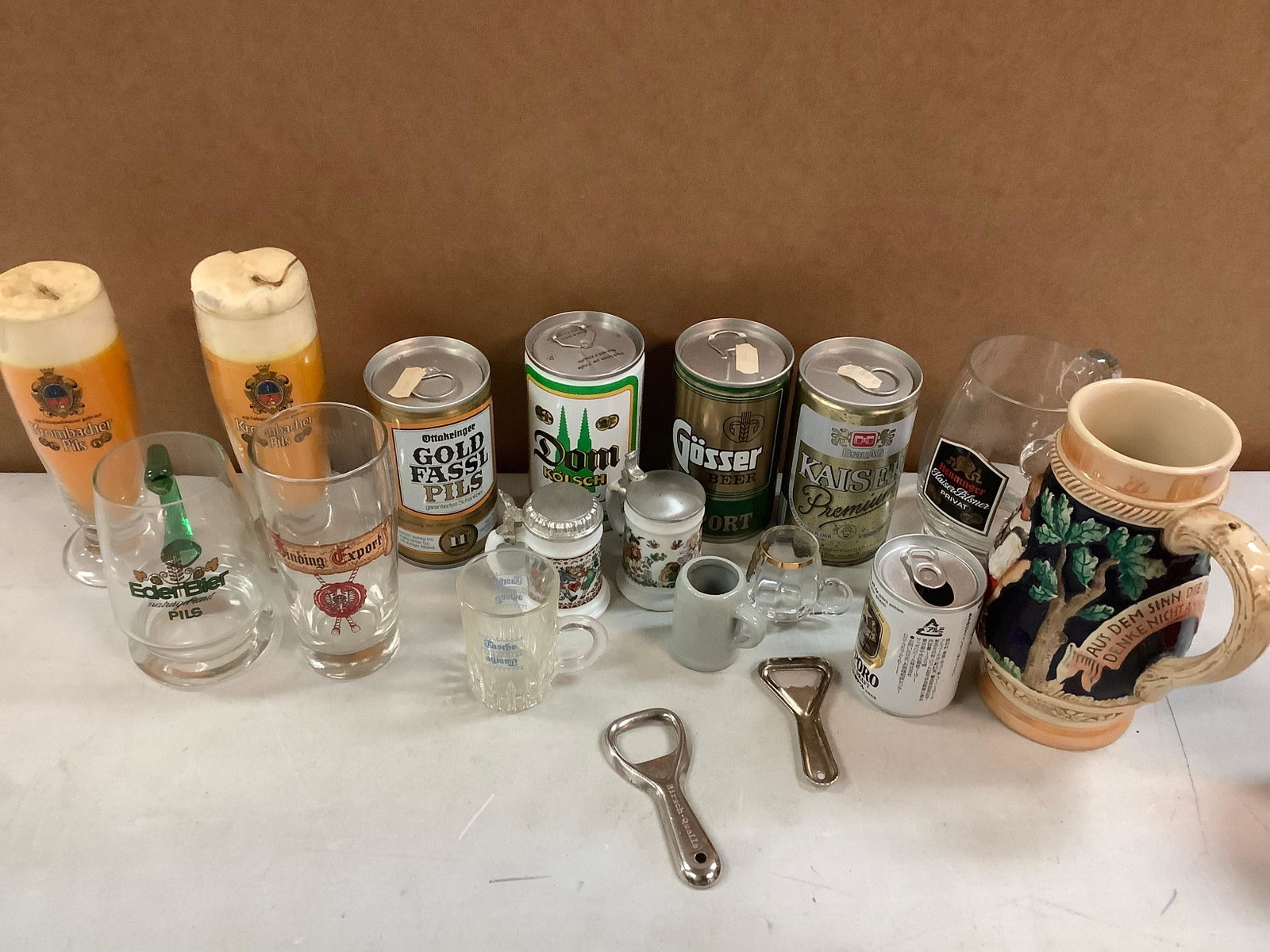 Lot of shot glasses, glass cups, pitcher, decorative beer candles, and more: Lot of shot glasses, glass cups, pitcher, decorative beer candles, and more