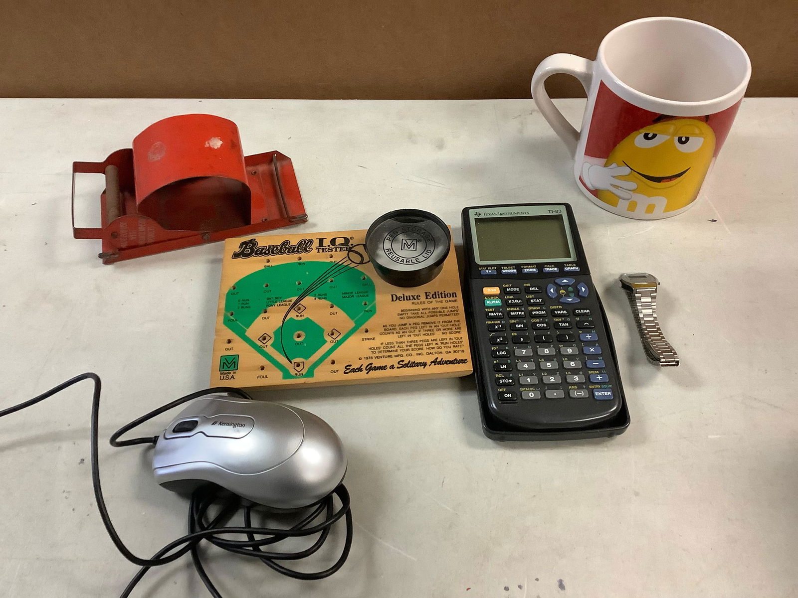 Junk Drawer Lot - cup, baseball game, TI calculator, mouse, watch (1 of 1)