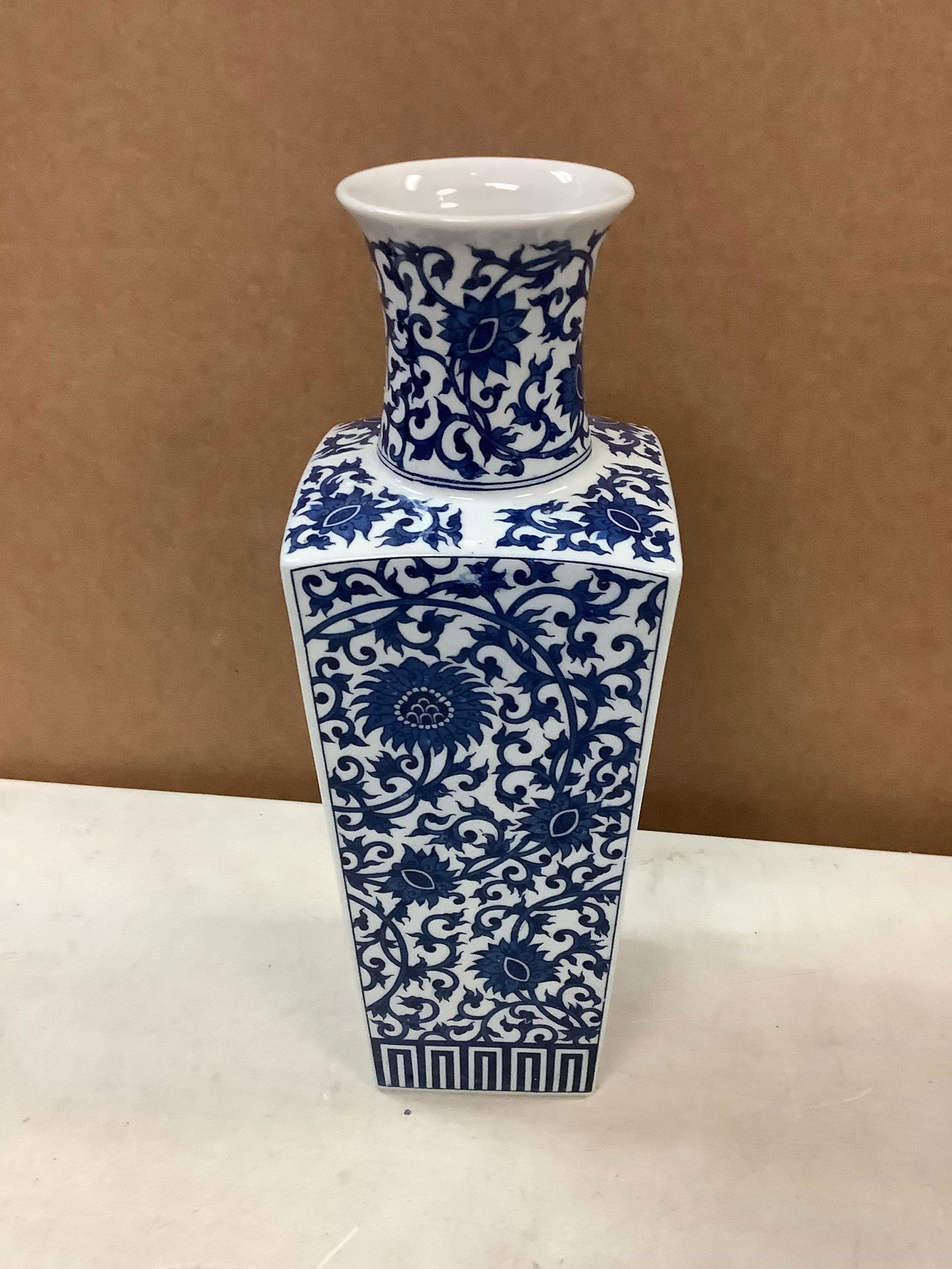 Ceramic White Vase With Blue Flower Design 14.5'' Tall (1 of 1)