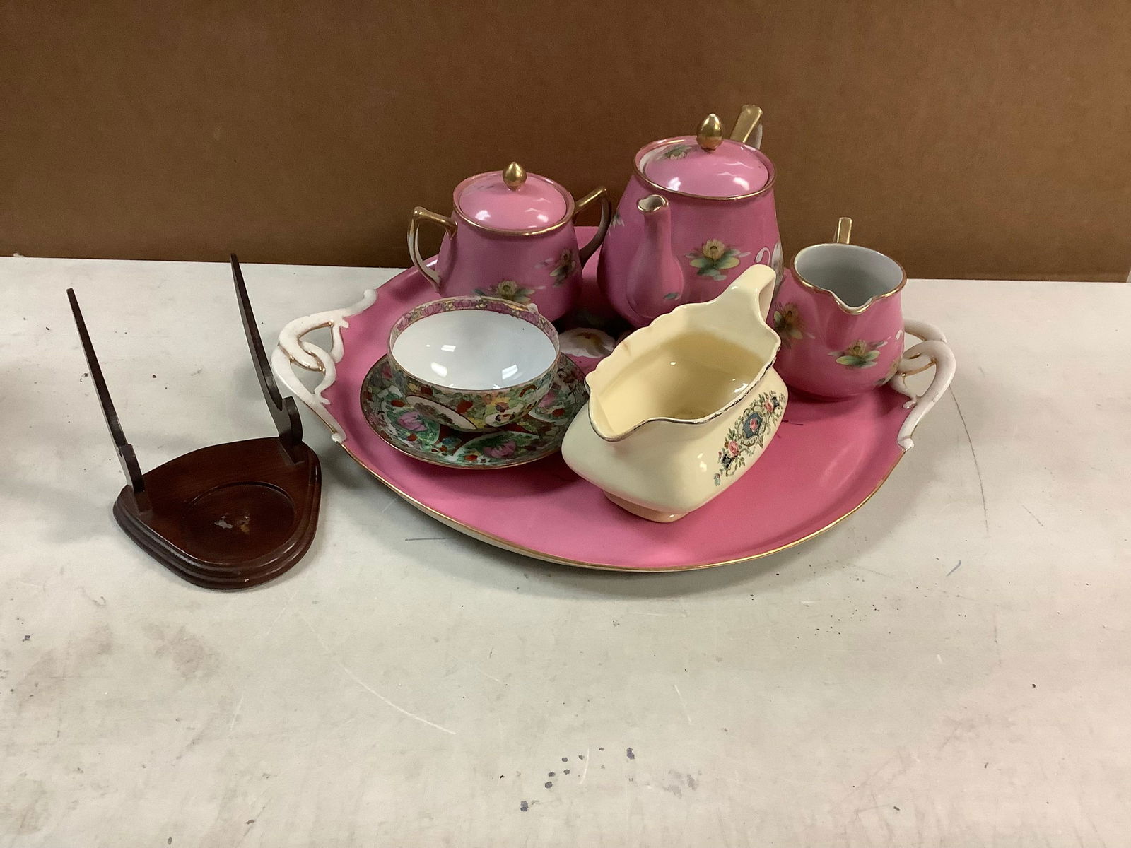 Lot of NIPPON teapot, tray, sugar bowl and creamer, small hand painted dish and cup, LIDO gravy dish (1 of 1)