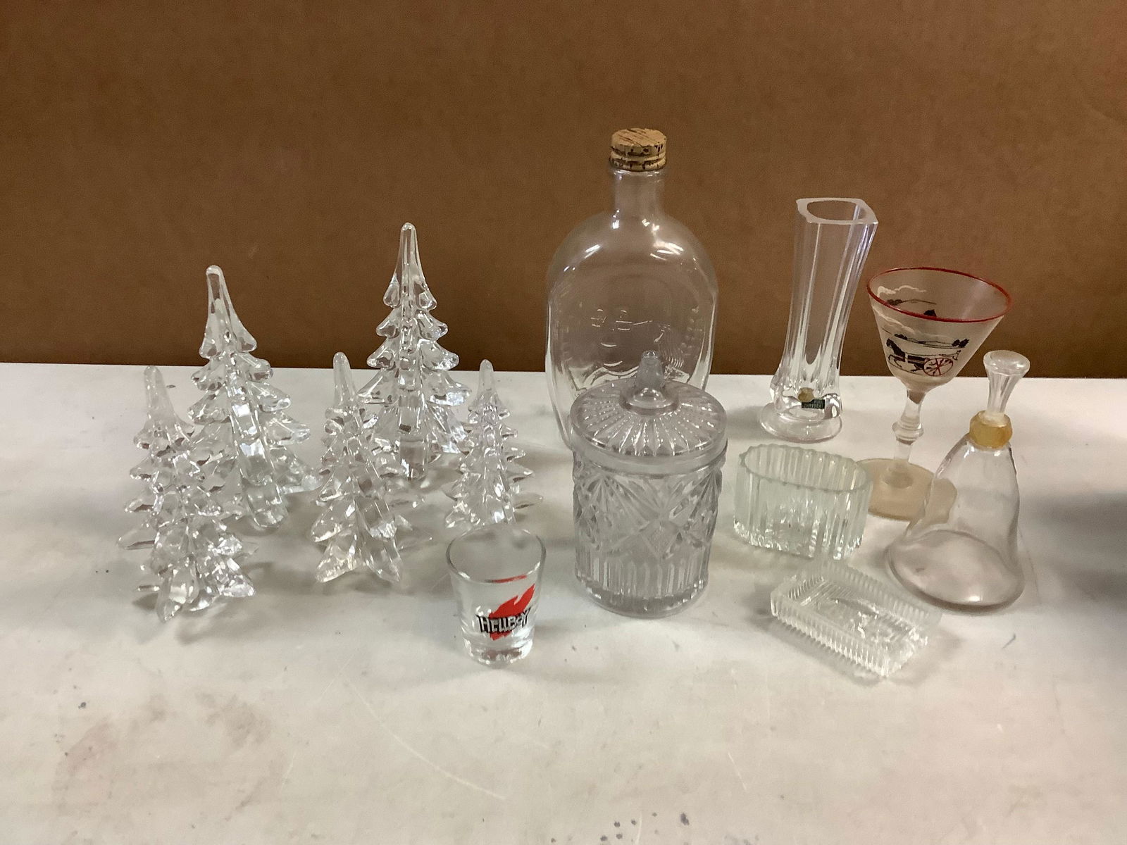 Lot of Vintage Benjamin Franklin glass bottle, HELLBOY shot glass, glass trees and more (1 of 1)