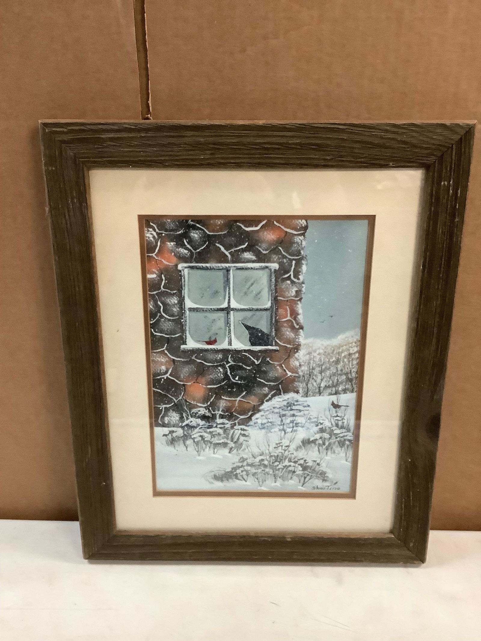 Signed Wood Framed Winter Themed Art Piece 16.5'' x 13.5'' (1 of 1)