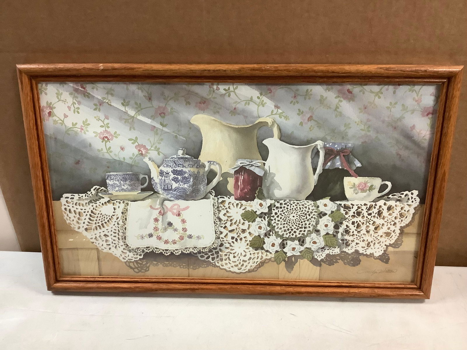 Framed Signed Painting of Tea Set 11.25'' x 19.25'' (1 of 1)