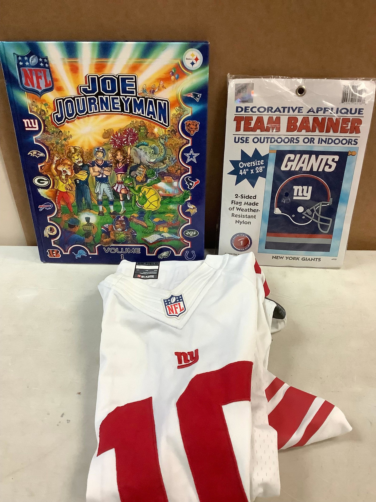 Lot of Eli Manning Jersey Size XXL, Giants Flag, and NFL Book (1 of 1)