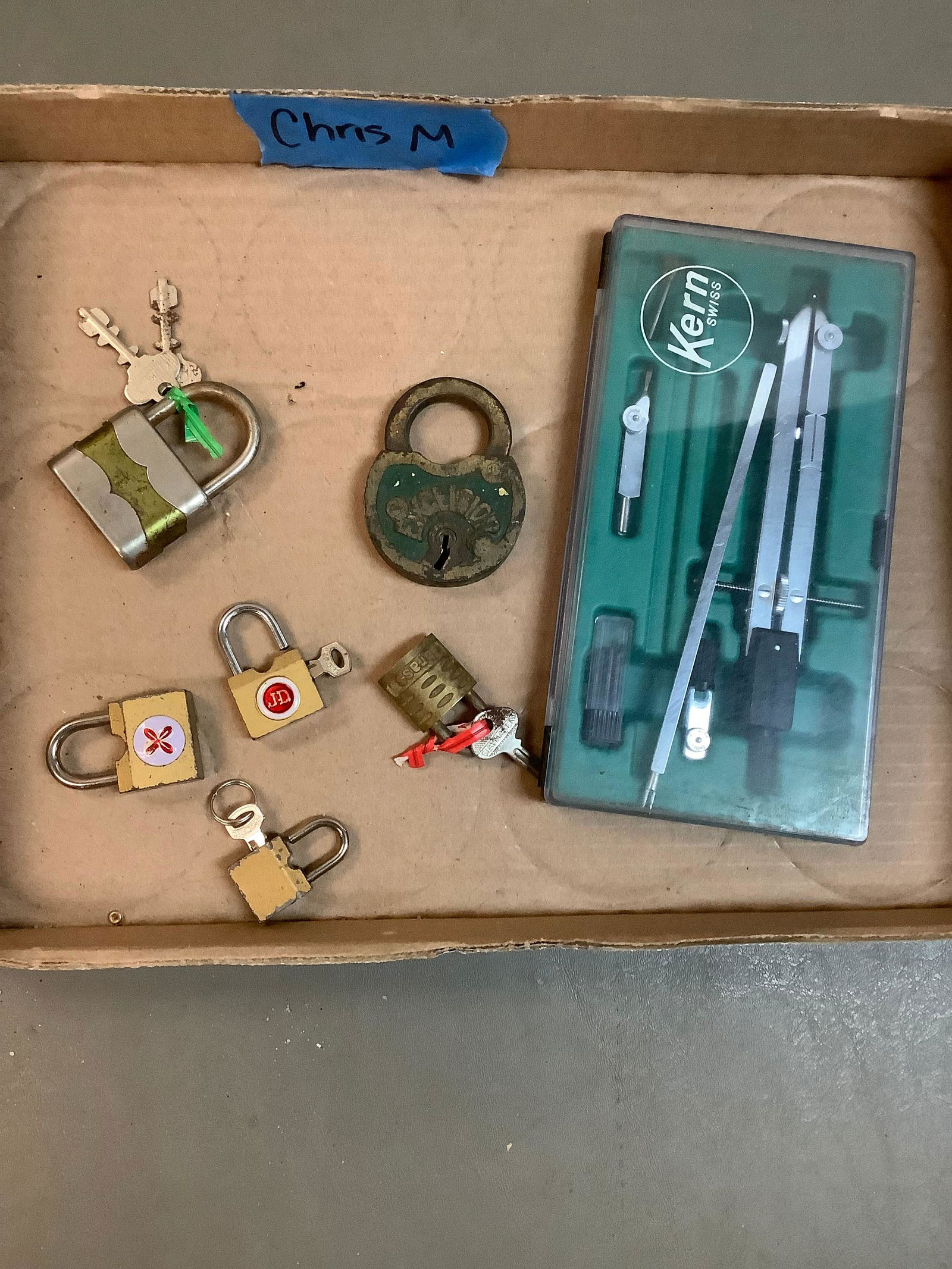 Lot of Vintage Locks/Keys and Kern Swiss Drafting Kit (1 of 1)