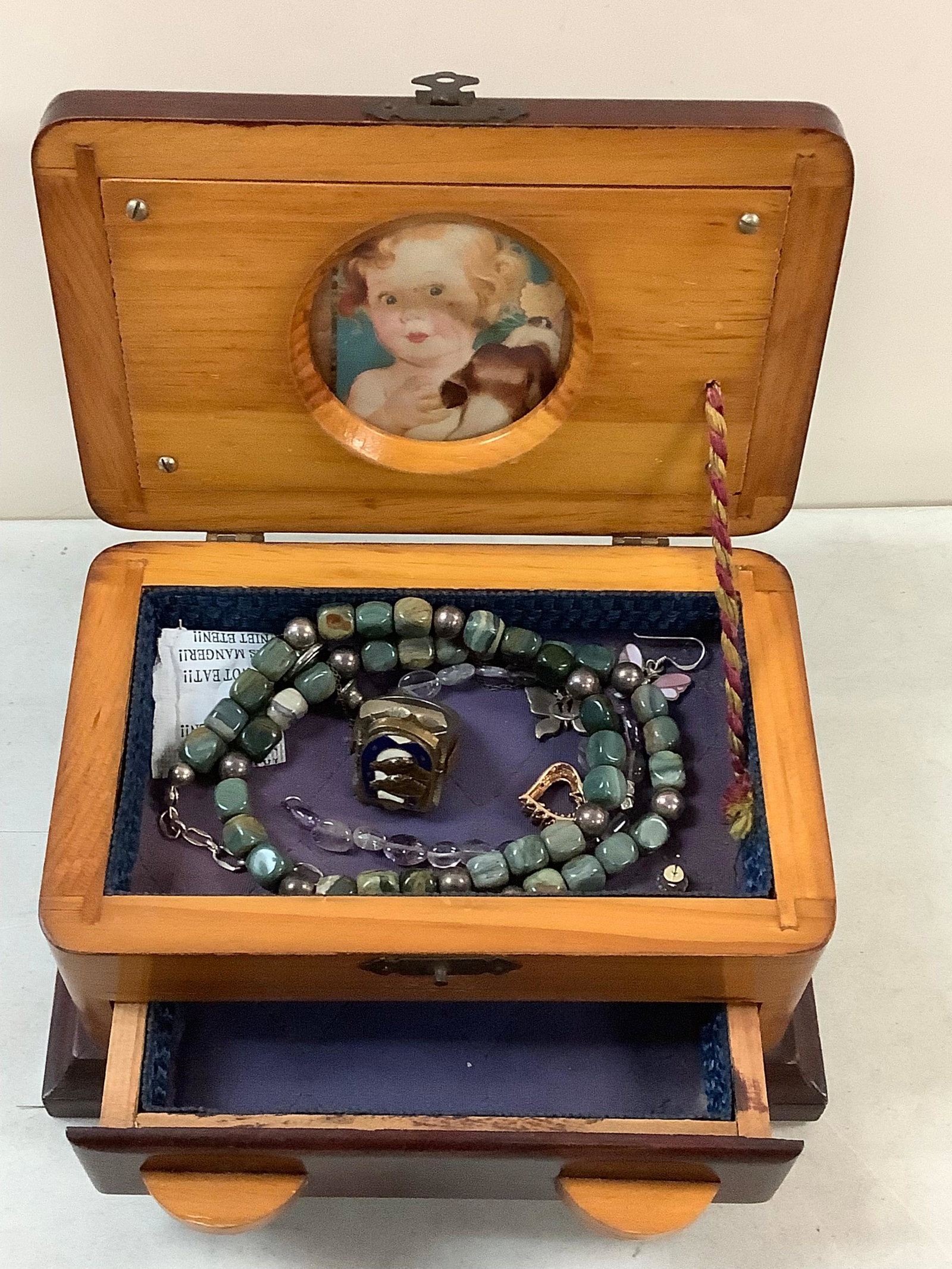 Jewelry box with jewelry, including sterling ring: Jewelry box with jewelry, including sterling ring