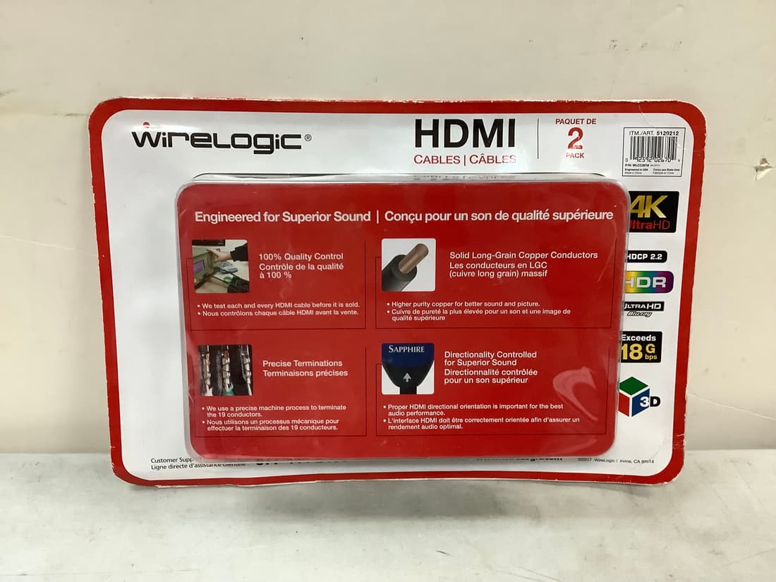 *new* Wirelogic 2 Packs Of Hdmi Cables Auction