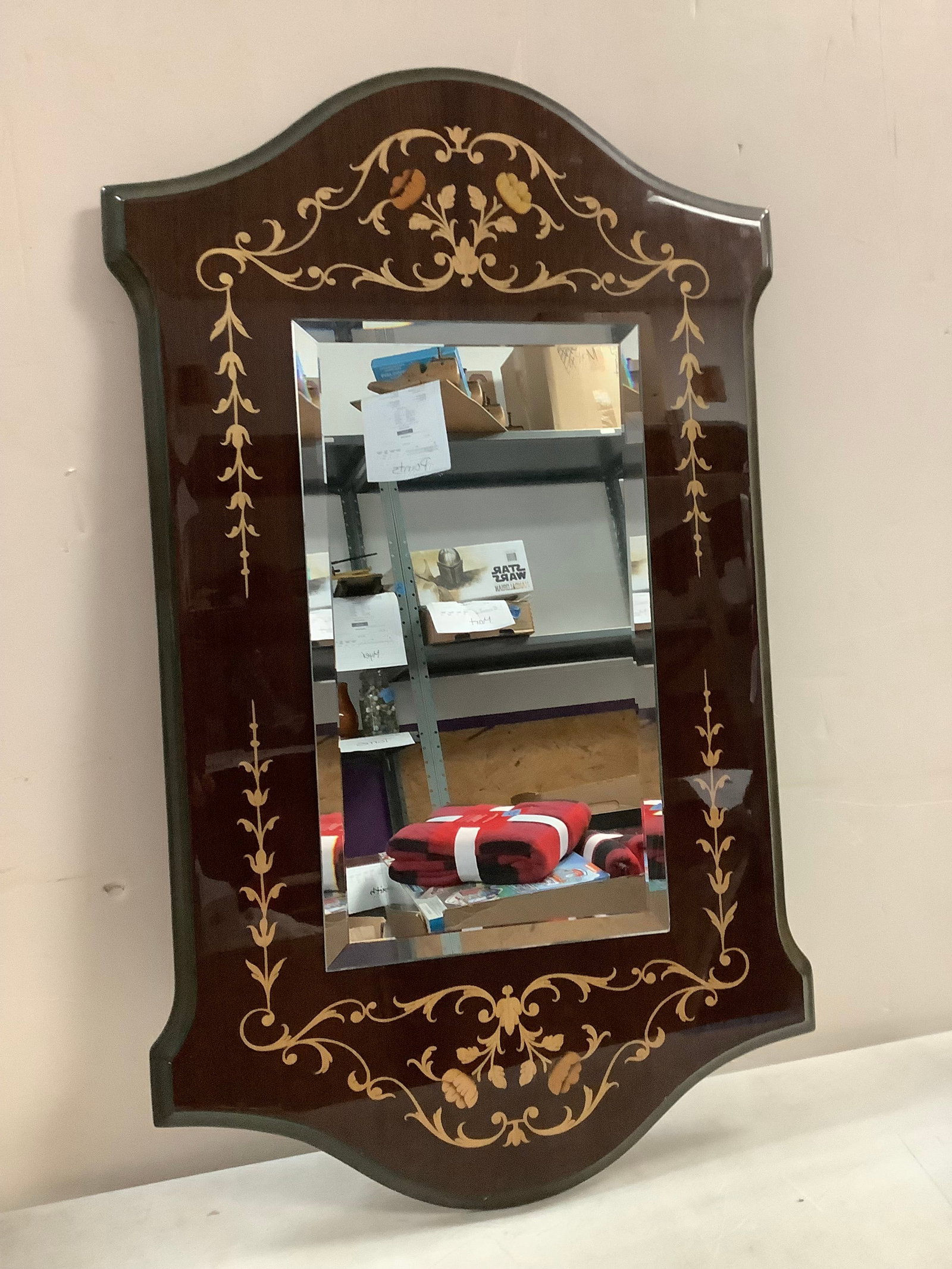 Wooden Inlayed Wall Hanging Mirror Made in Italy 31x25x17.5: Wooden Inlayed Wall Hanging Mirror Made in Italy 31x25x17.5
