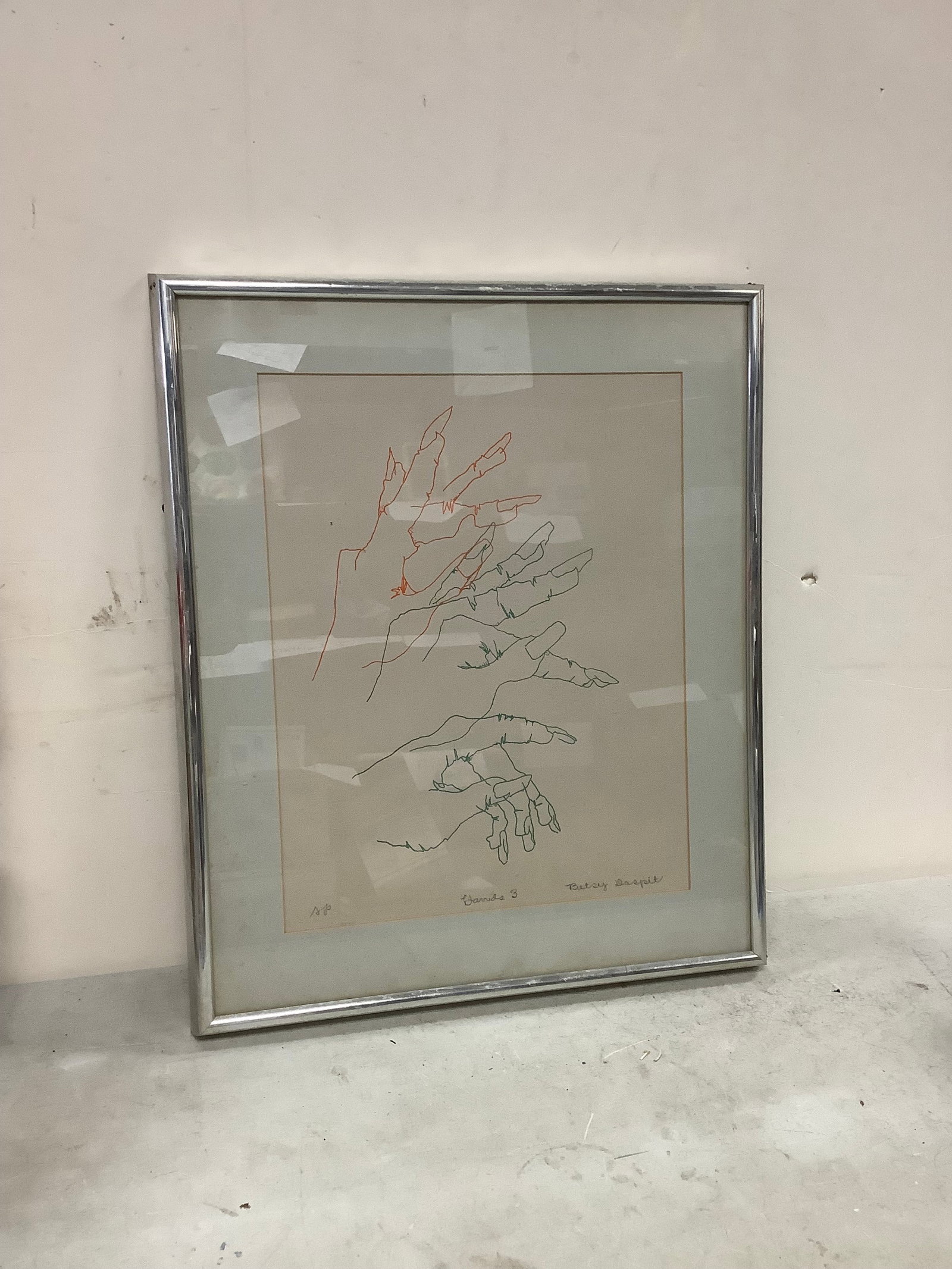 Framed Signed Pencil Betsy Daspit "Hands 3" Picture 22.5x18.5: Framed Signed Pencil Betsy Daspit "Hands 3" Picture 22.5x18.5