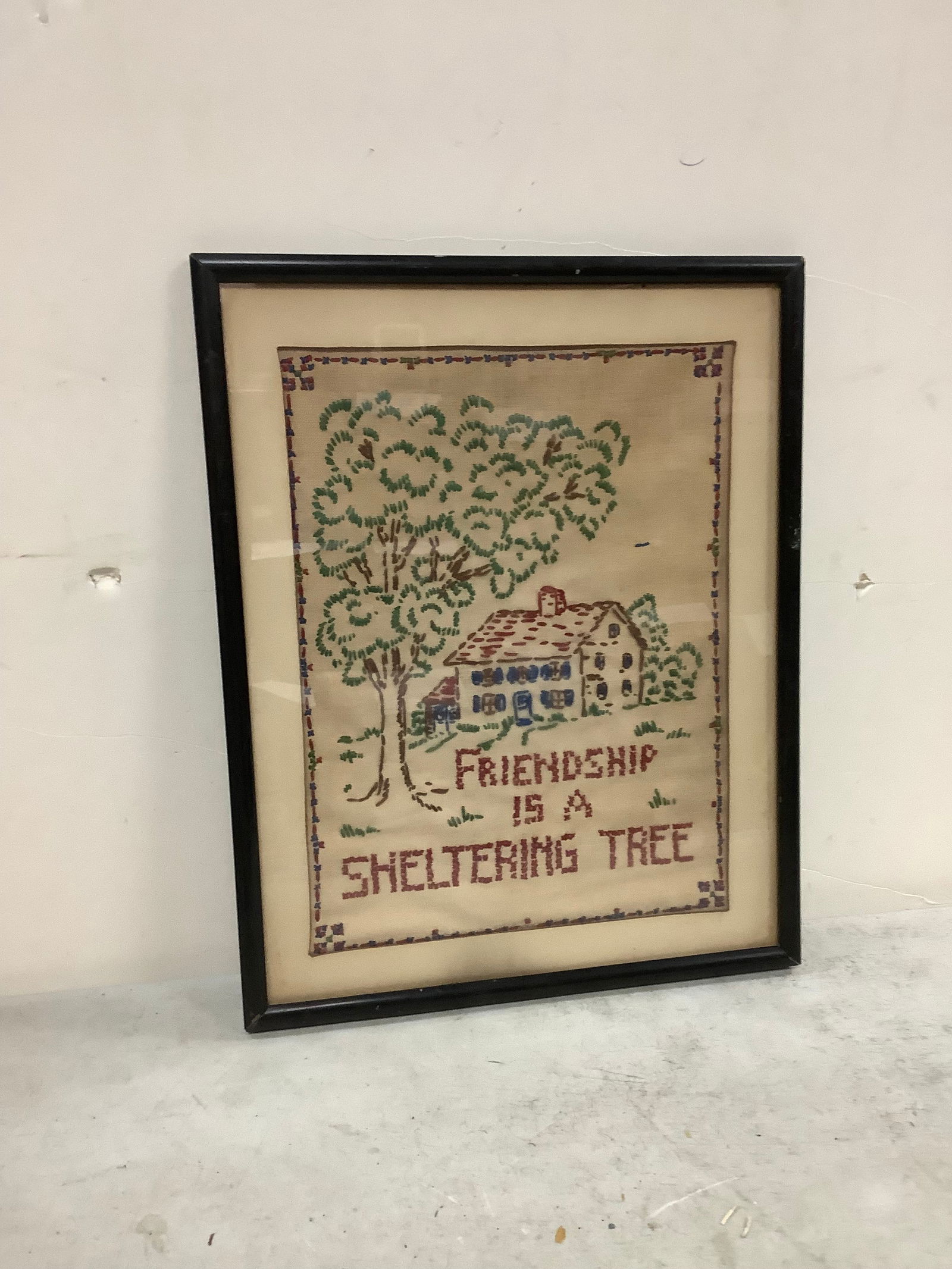 Framed Frienship is a Sheltering Tree Sampler 7.5x9.5: Framed Frienship is a Sheltering Tree Sampler 7.5x9.5
