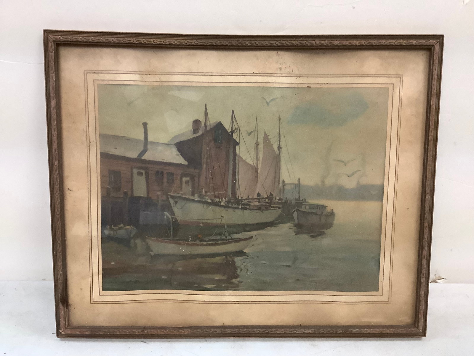 Vintage J.J. Enwright Boat Yard Art Piece 11.5'' x 14.5'': Vintage J.J. Enwright Boat Yard Art Piece 11.5'' x 14.5''