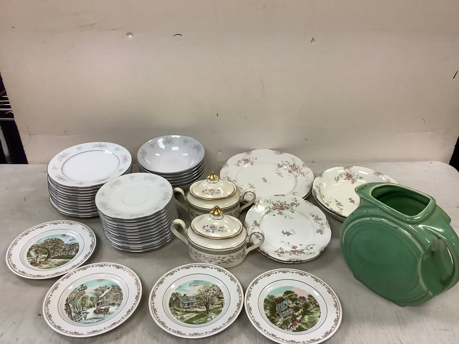 Lot of Minton, Warwick, The Four Seasons, and China Garden Prestige Plate, Bowl, Sugar Holder Set,: Lot of Minton, Warwick, The Four Seasons, and China Garden Prestige Plate, Bowl, Sugar Holder Set, and Pitcher 7'' x 8''