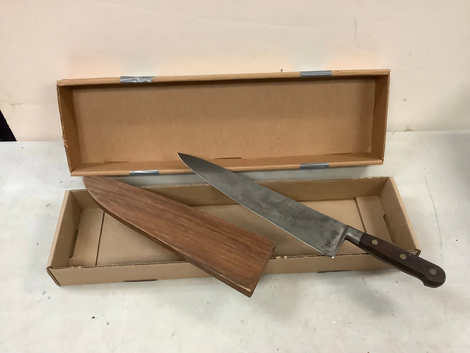 Vintage 17'' Butcher Knife and Wooden Sheatch: Vintage 17'' Butcher Knife and Wooden Sheatch