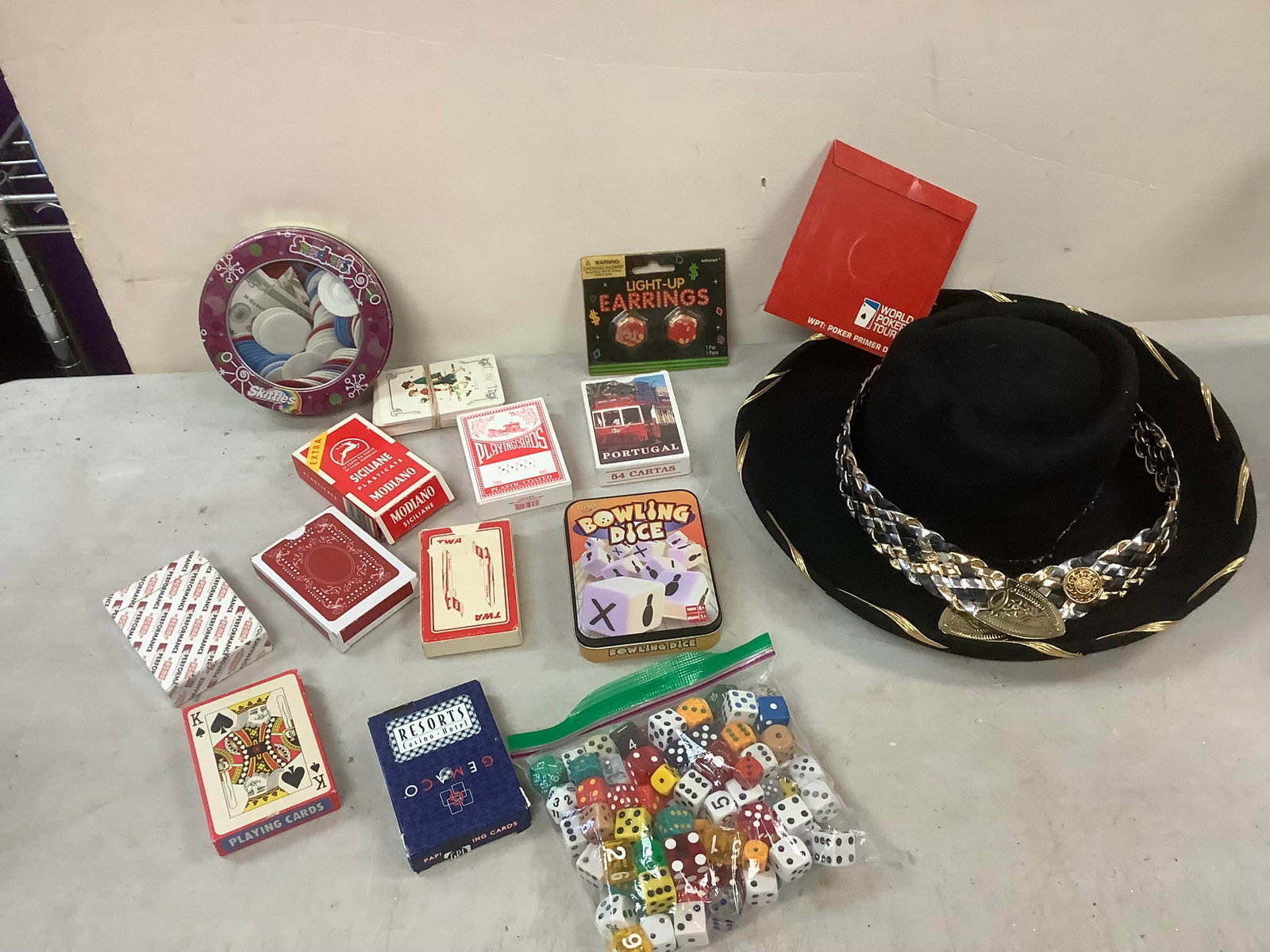 Lot of Playing Cards, Dice, Cowboy Hat, and More: Lot of Playing Cards, Dice, Cowboy Hat, and More