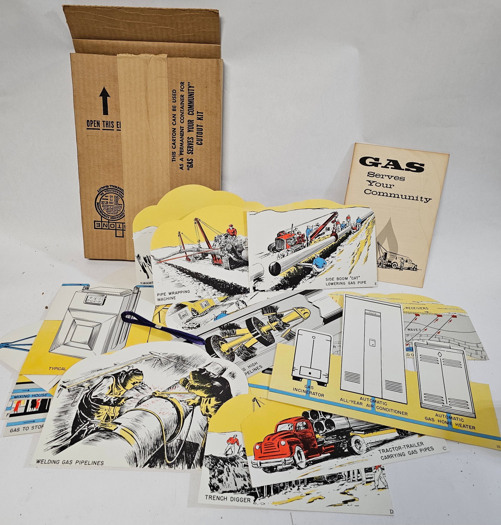 NOS Midcentury Gas Serves your Community Cutout kit: box measures 13x9x1"