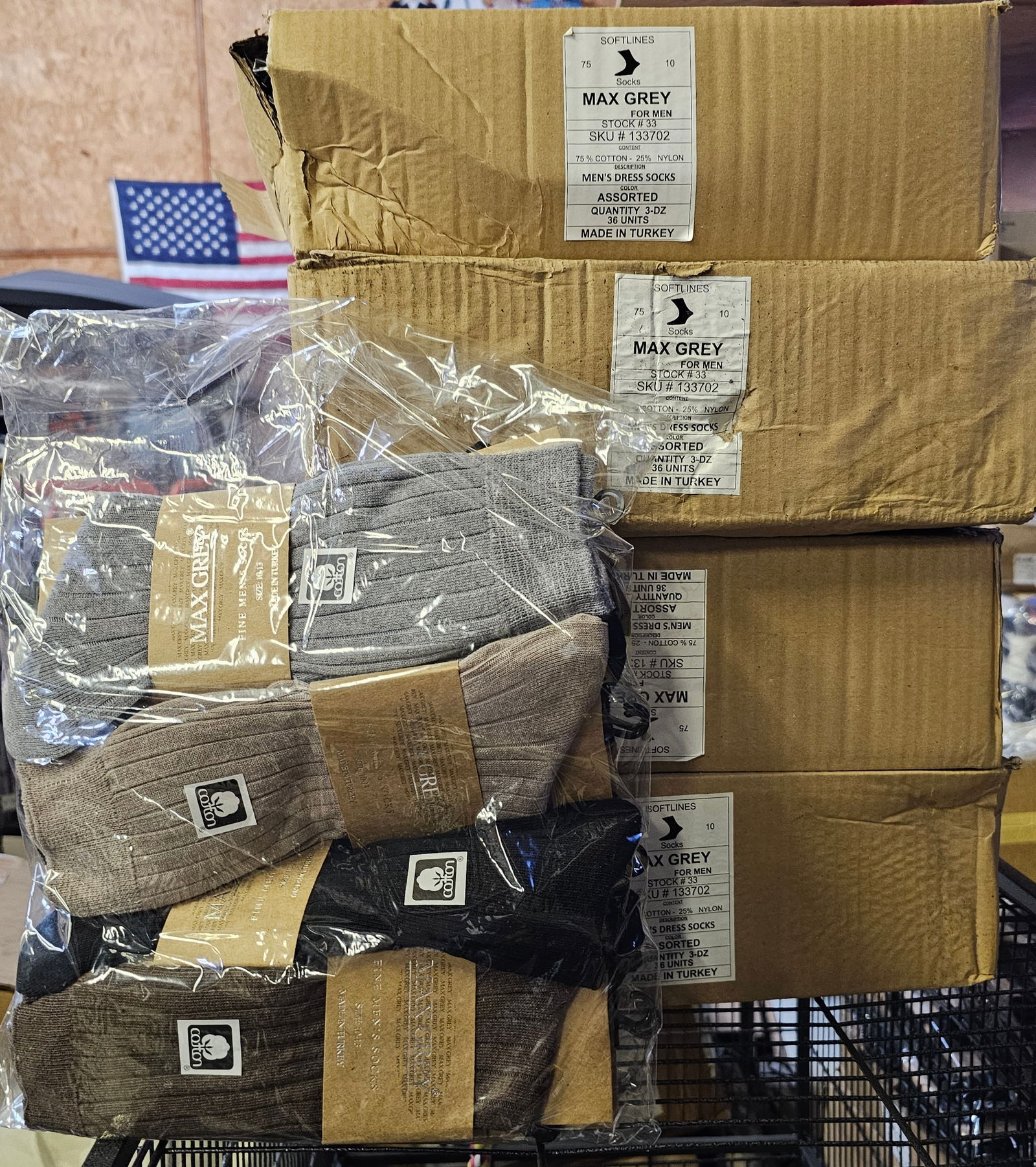 Cases of New Max Grey Men's Socks (1 of 2)