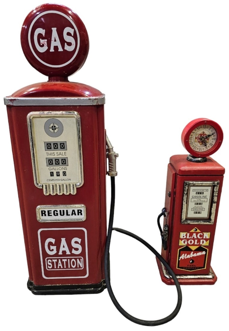 Replica Repro Gas Pump Models: larger is plastic (33x10x9") smaller is wood (21x6x5")