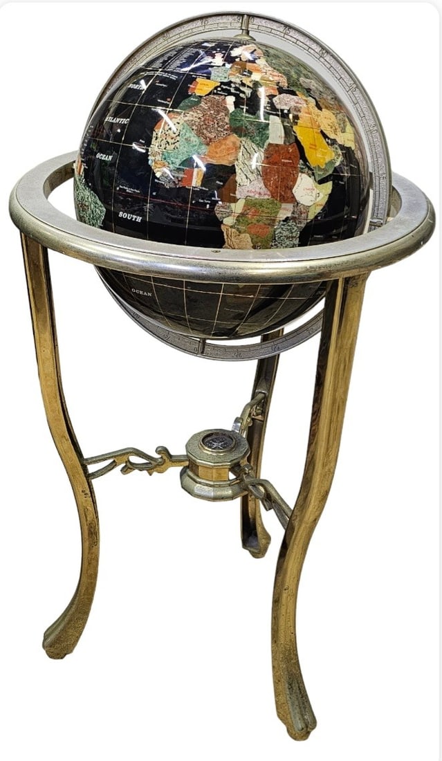 36" Tall World Globe Gemstone Inlay on Metal stand (1 of 5)