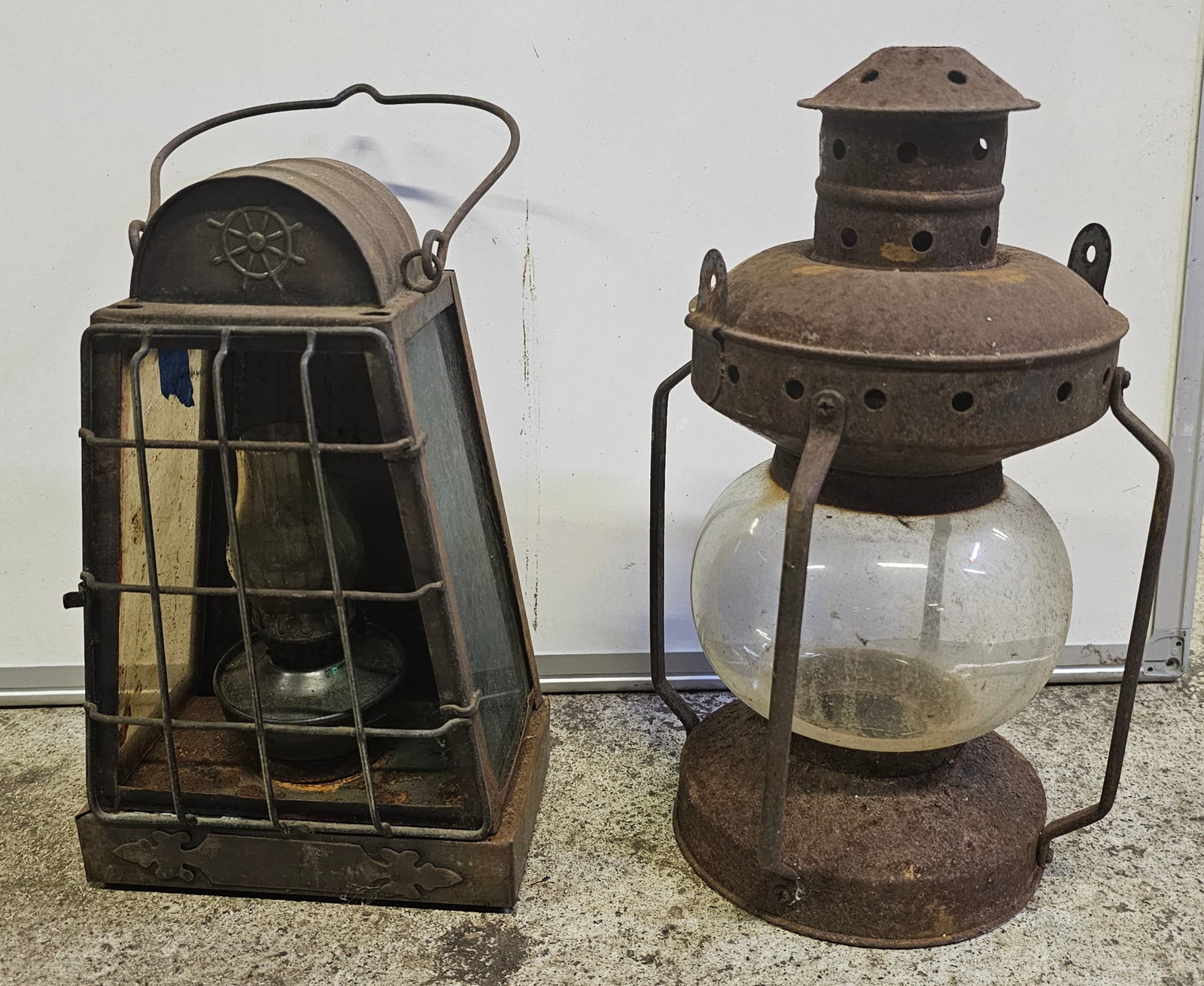 Antique Lanterns incl Green Glass: water bottle for scale.