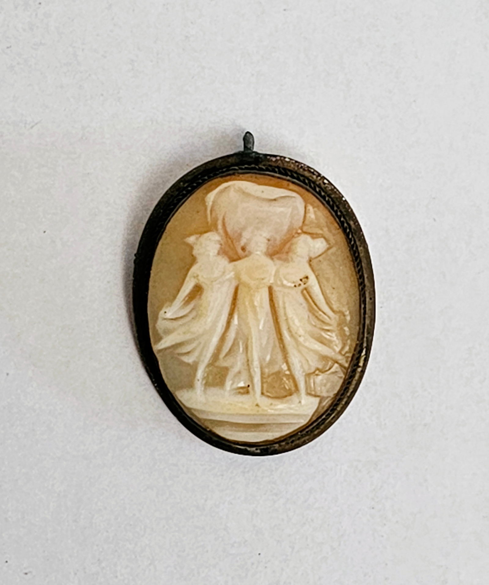Antique The Three Graces Carved Brooch Pendant (1 of 2)