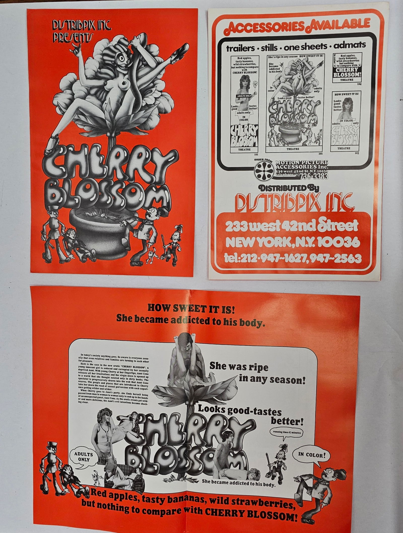 3 Vintage Adult Film Promotional Cherry Blossom Posters (1 of 4)