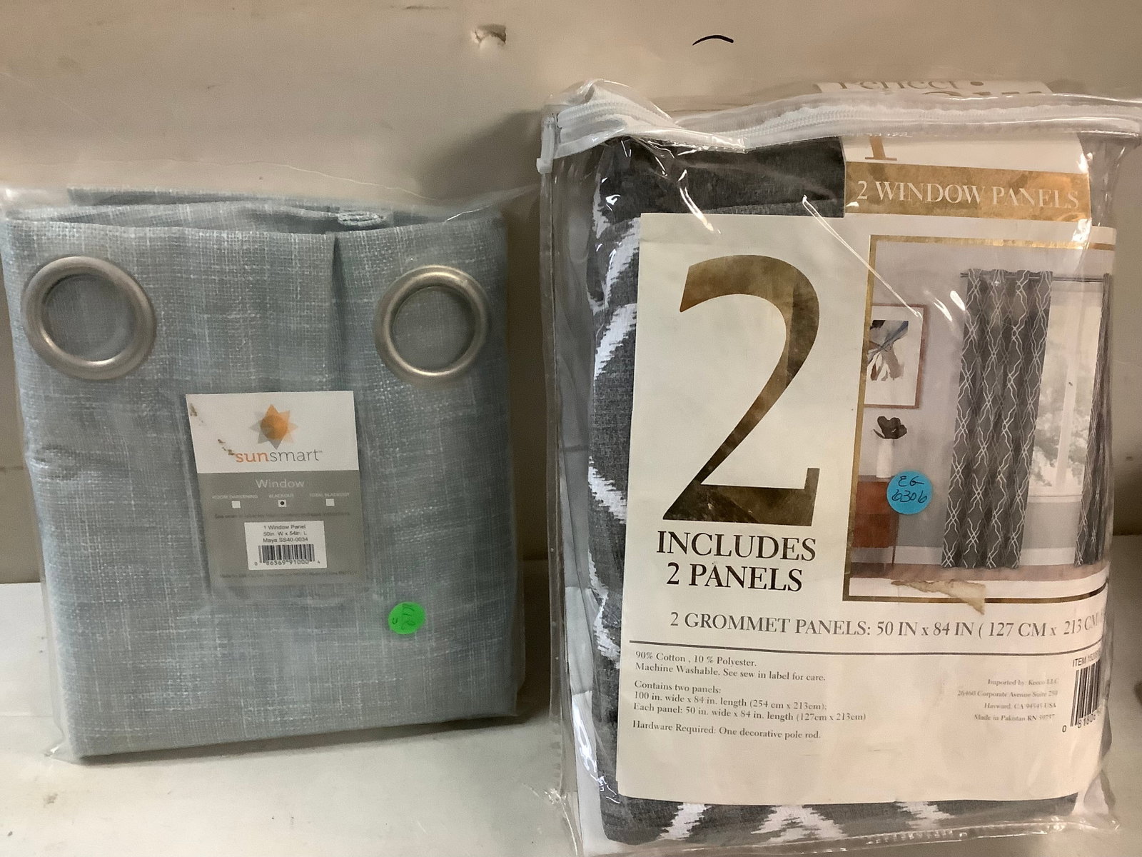 2 window grommet panels (50 in x 84 in), and sunsmart blackout window curtains: 2 window grommet panels (50 in x 84 in), and sunsmart blackout window curtains