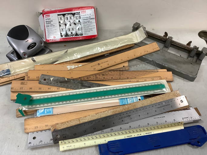 Vintage Wilson Jones Hole Puncher, Rulers, Backwire Outlets, And More
